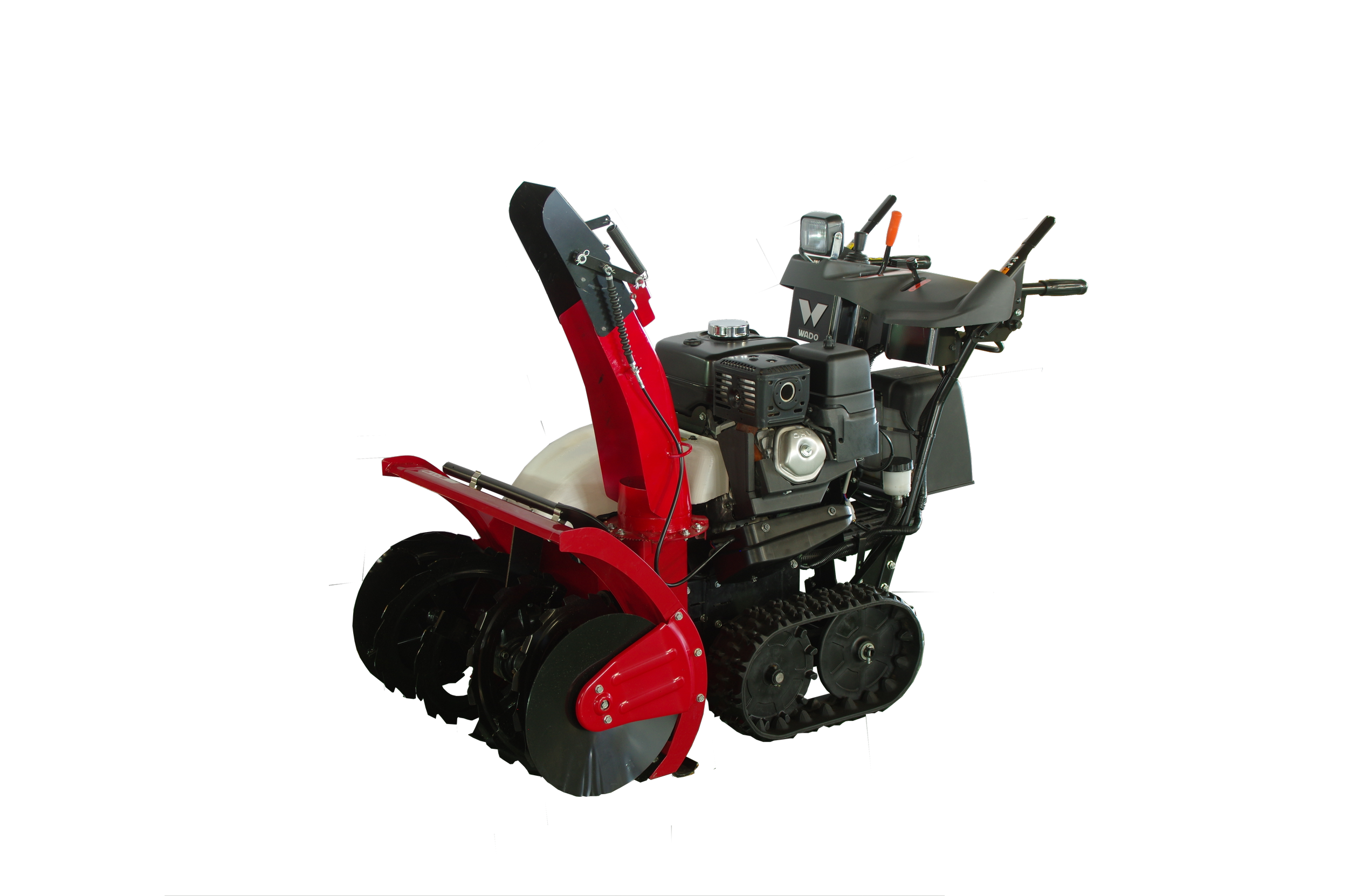 Quitanieves profesional WADO SXC965E con motor Honda GX270 y tracción por orugas para viviendas y accesos en zonas de montaña.