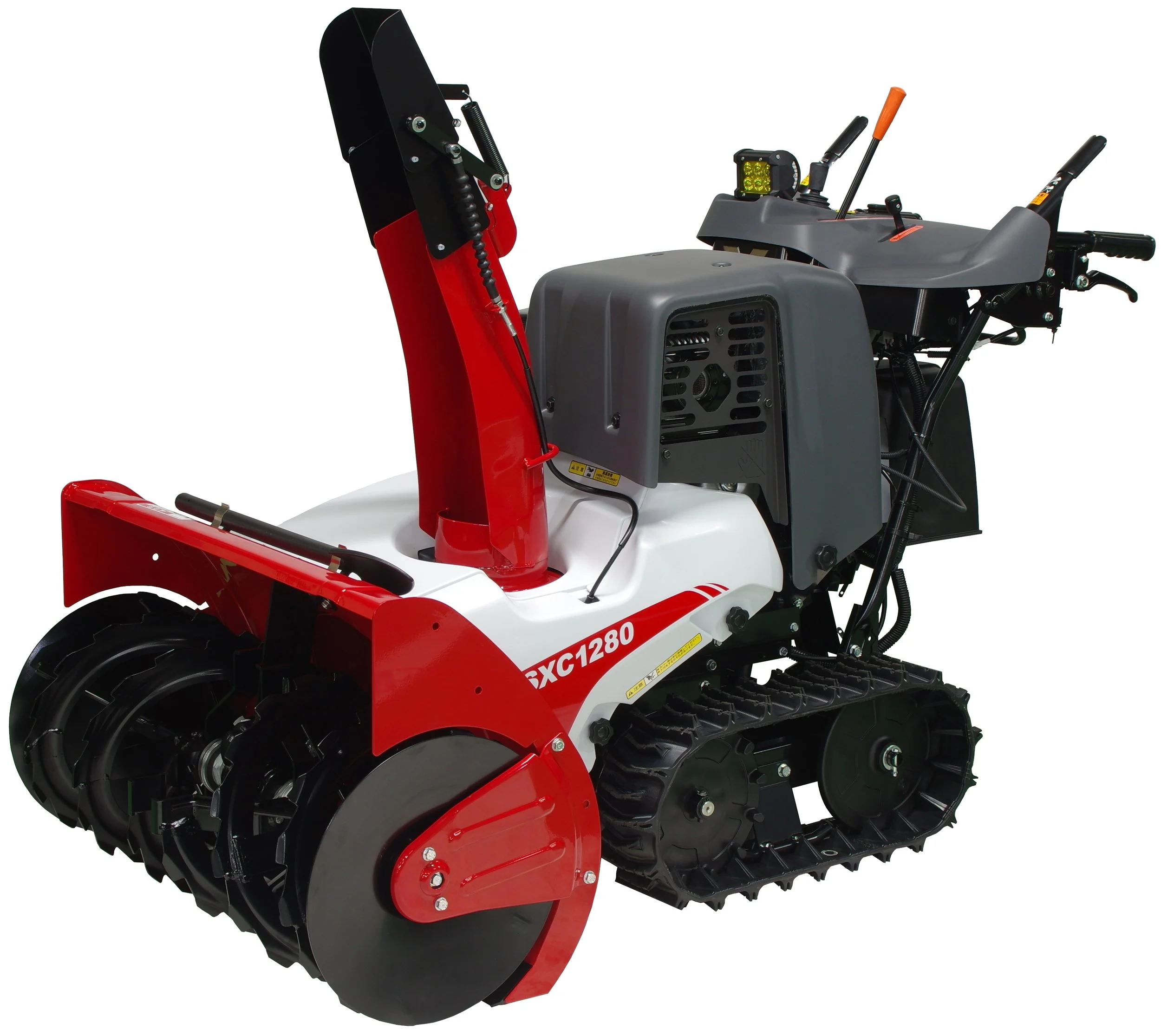 Quitanieves WADO SXC1280E con motor Honda GX390, elevación automática de la fresa y tracción por orugas para comunidades y hoteles de montaña.