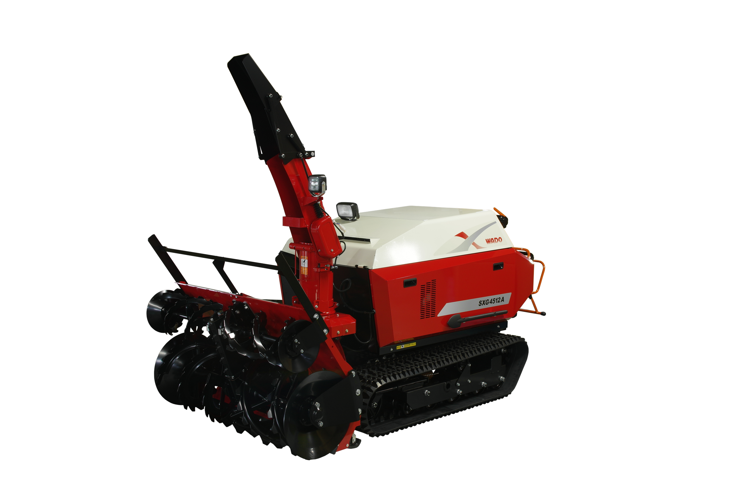 Quitanieves WADO SXG4512E de 44 CV con doble fresa y motor Yanmar de cuatro cilindros para infraestructuras críticas y grandes acumulaciones de nieve.