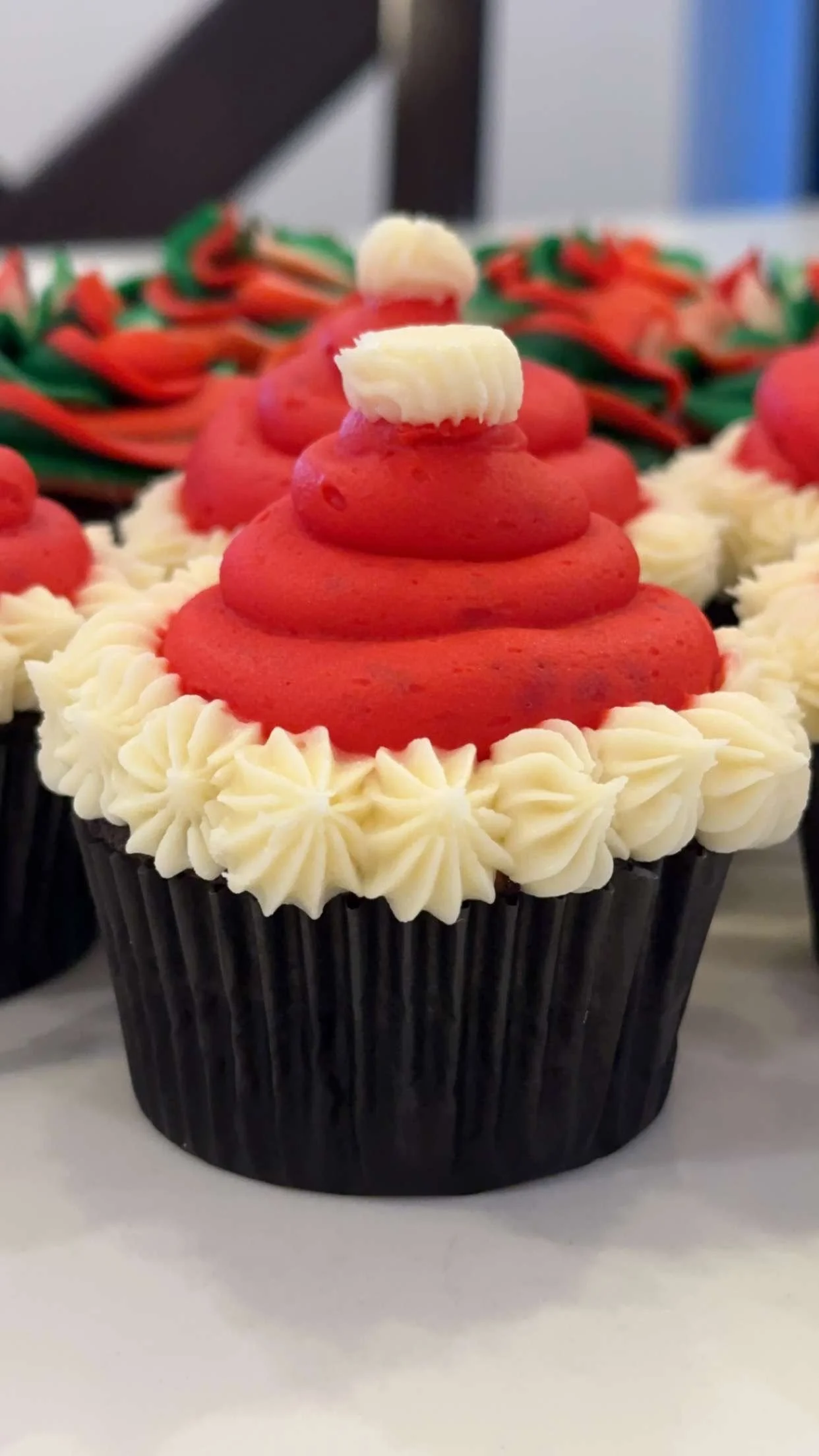 Chocolate Santa Hat Cupcakes