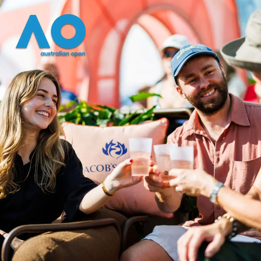 People cheering with custom stemless bettercup in hand at Australian Open 2026