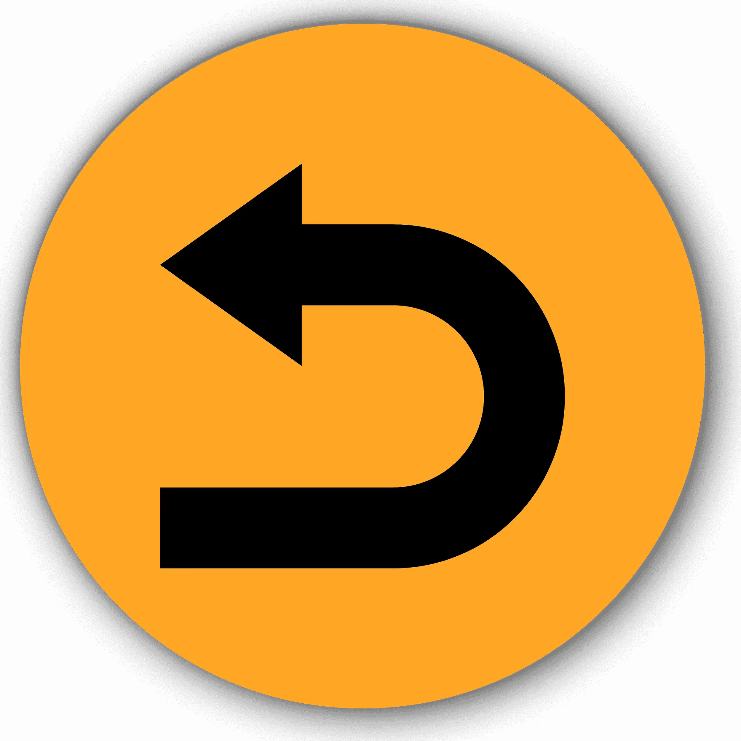 Black return arrow against an orange circle background.