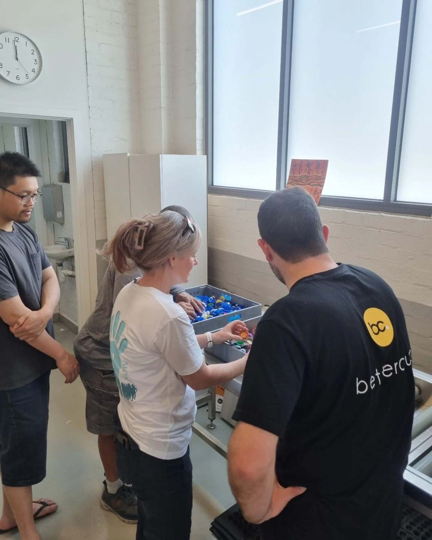 Last week, we had the privilege of hosting the @rethinkrecycling.community team, who came by to put our washer to the test for cleaning plastic lids. Rethink takes plastic lids that traditionally end up in landfill and our environment, and remanufact