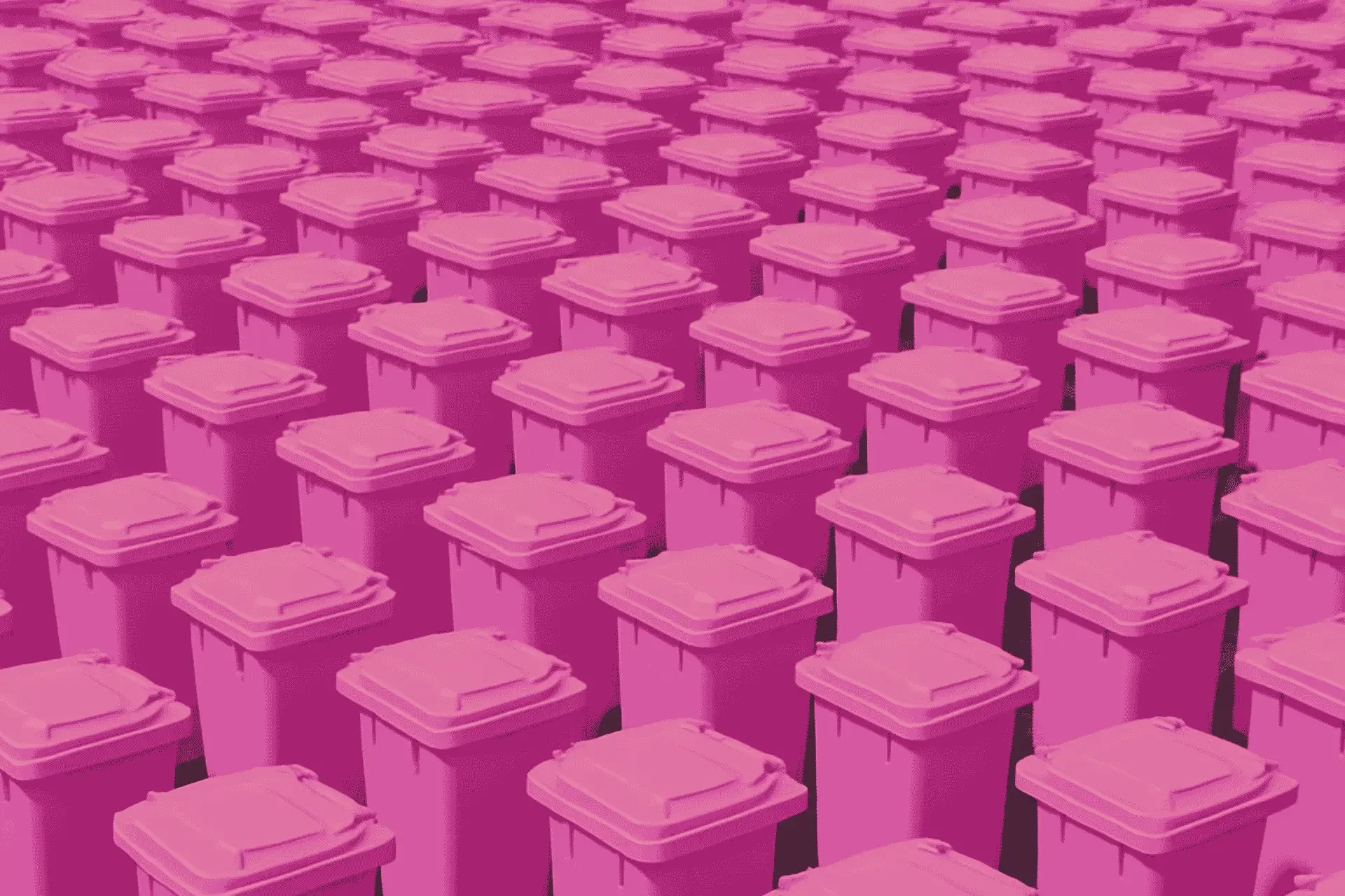 Multiple pink bins lined up diagonally.