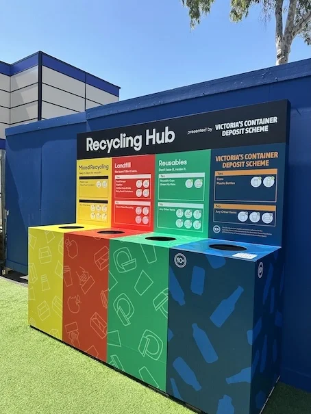 Reusable cup and waste bins at the Australian Open 2026 reuse system for major events
