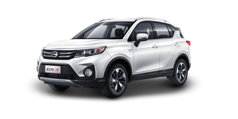 GAC GS3 SUV blanco en fondo negro