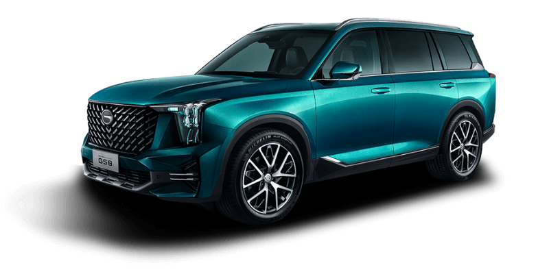 GAC GS8 SUV VERDE con diseño moderno en fondo negro.