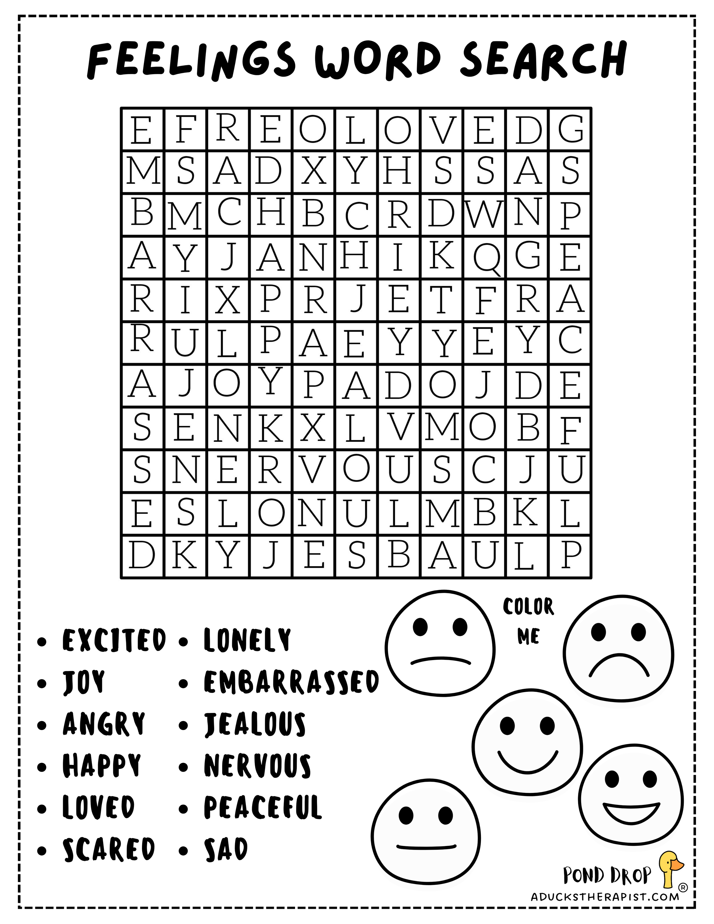 Waiting Room Game! Feelings Word Search