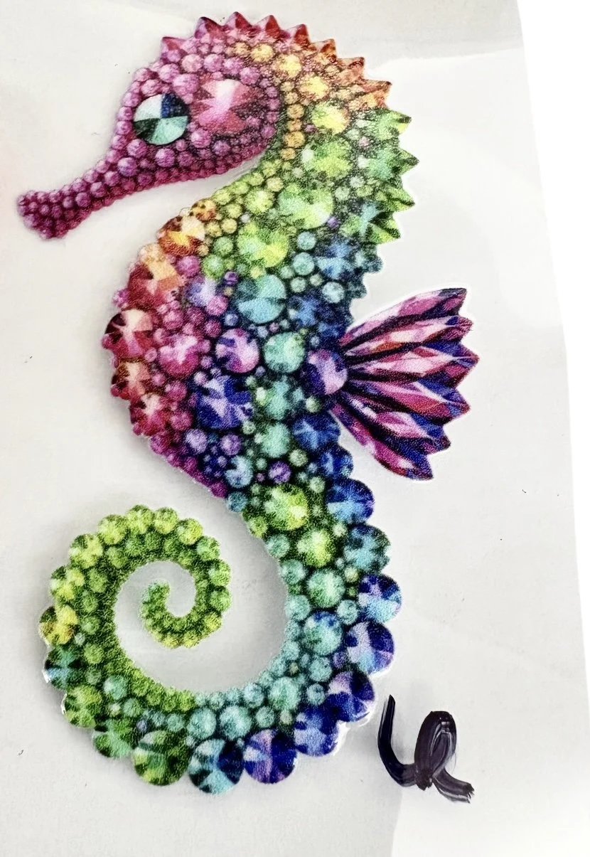 #6 Rainbow Jeweled Seahorse UV DTF Sticker – 3.5”