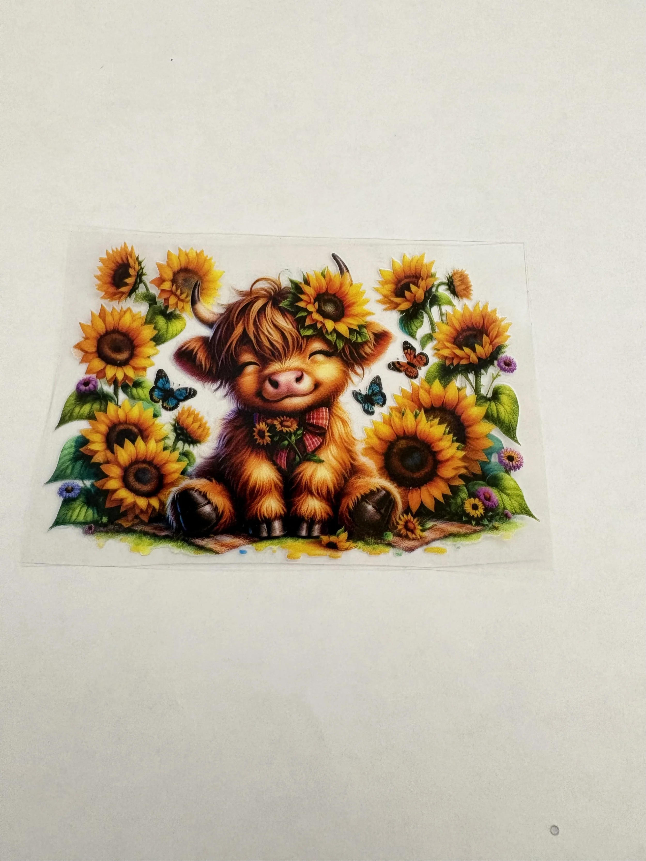 4” x 3” Highland Cow & Sunflowers – UV DTF Sticker