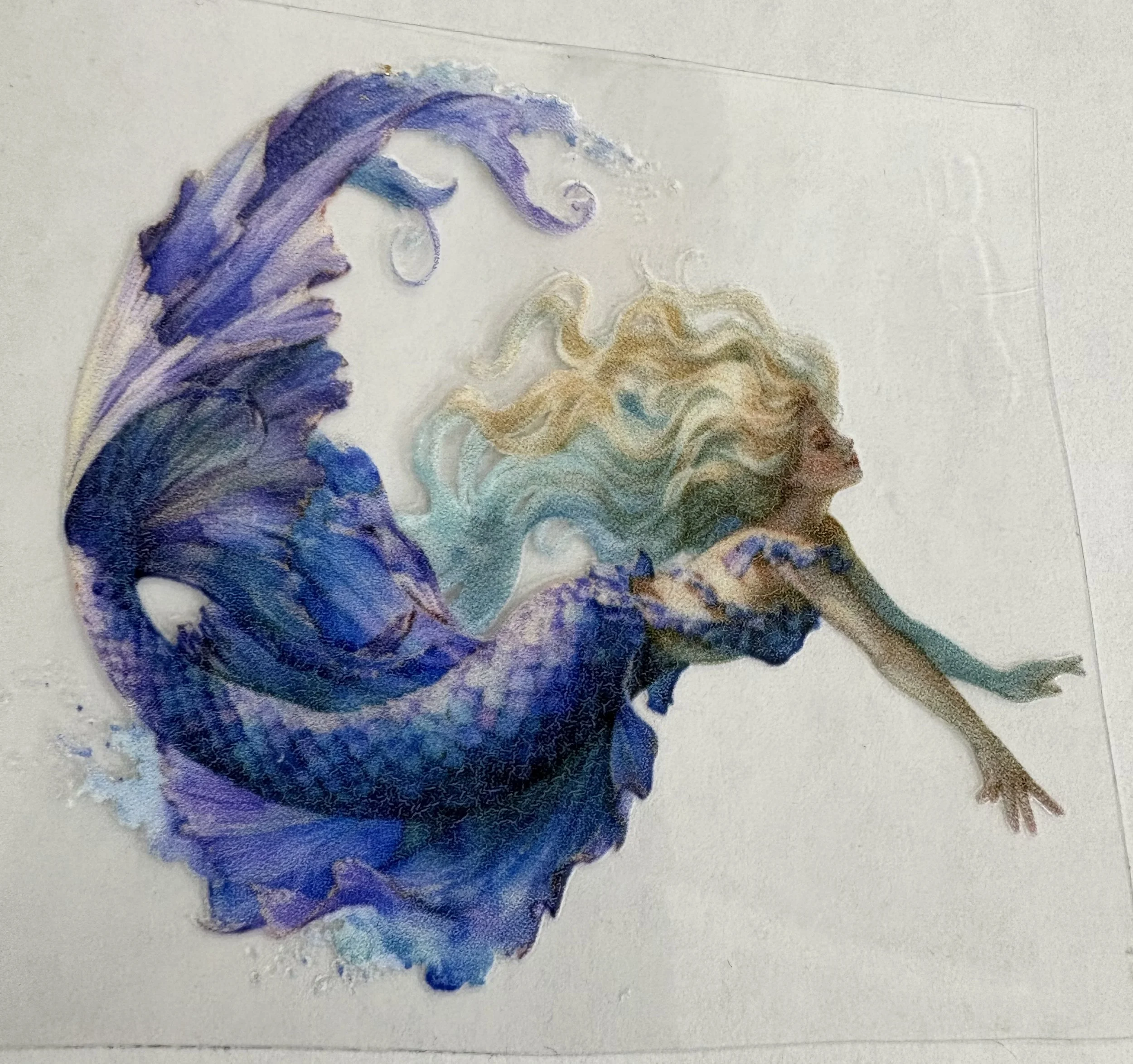 #2 – 3” x 2” Blue Watercolor Mermaid UV DTF