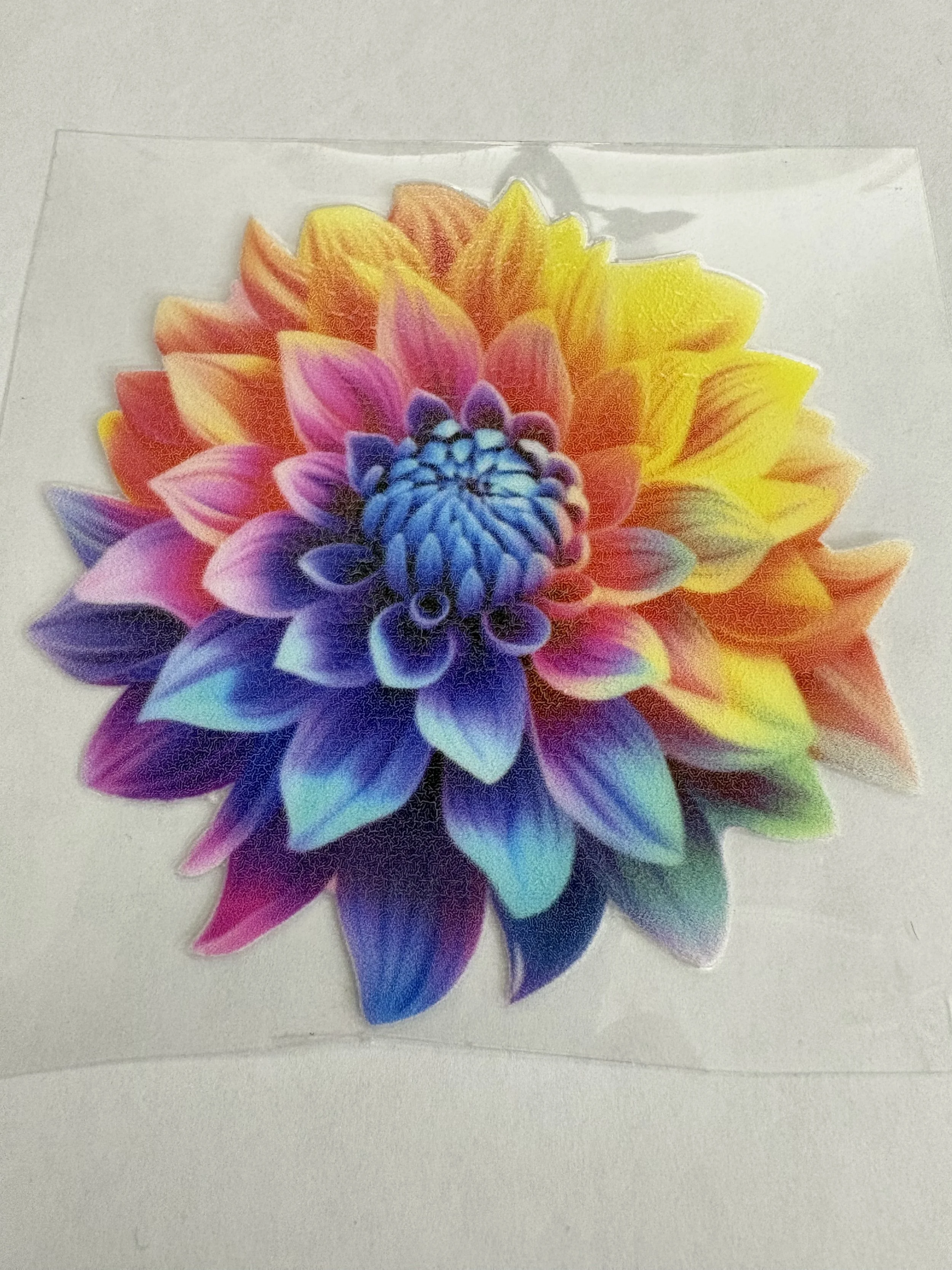 #2 – 3” x 3.5” Bright Rainbow Dahlia UV DTF
