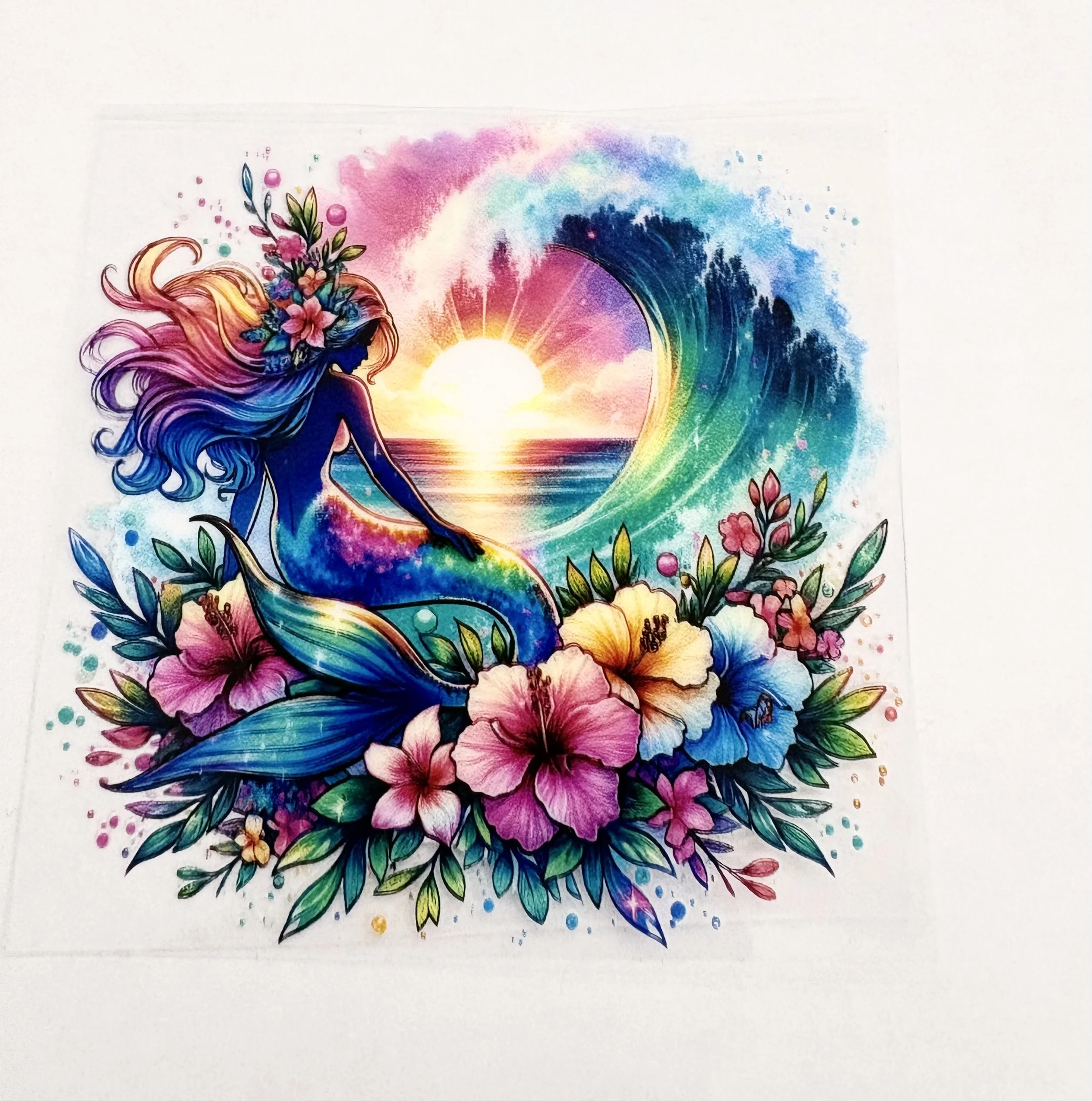 3.5” x 3.5” Tropical Mermaid Sunset – UV DTF Sticker
