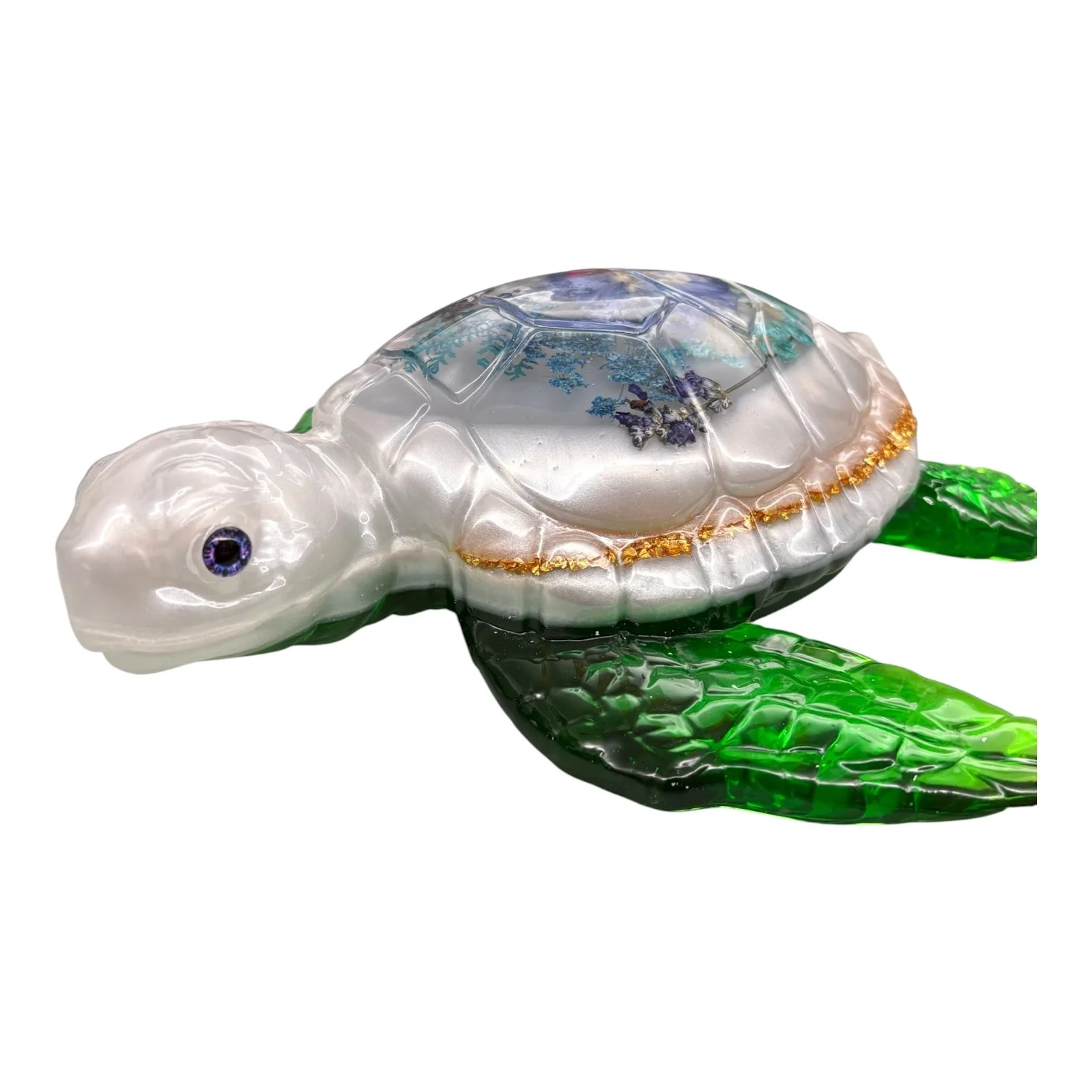 🐢 Coastal Bloom Turtle – 12” x 12” Resin Art