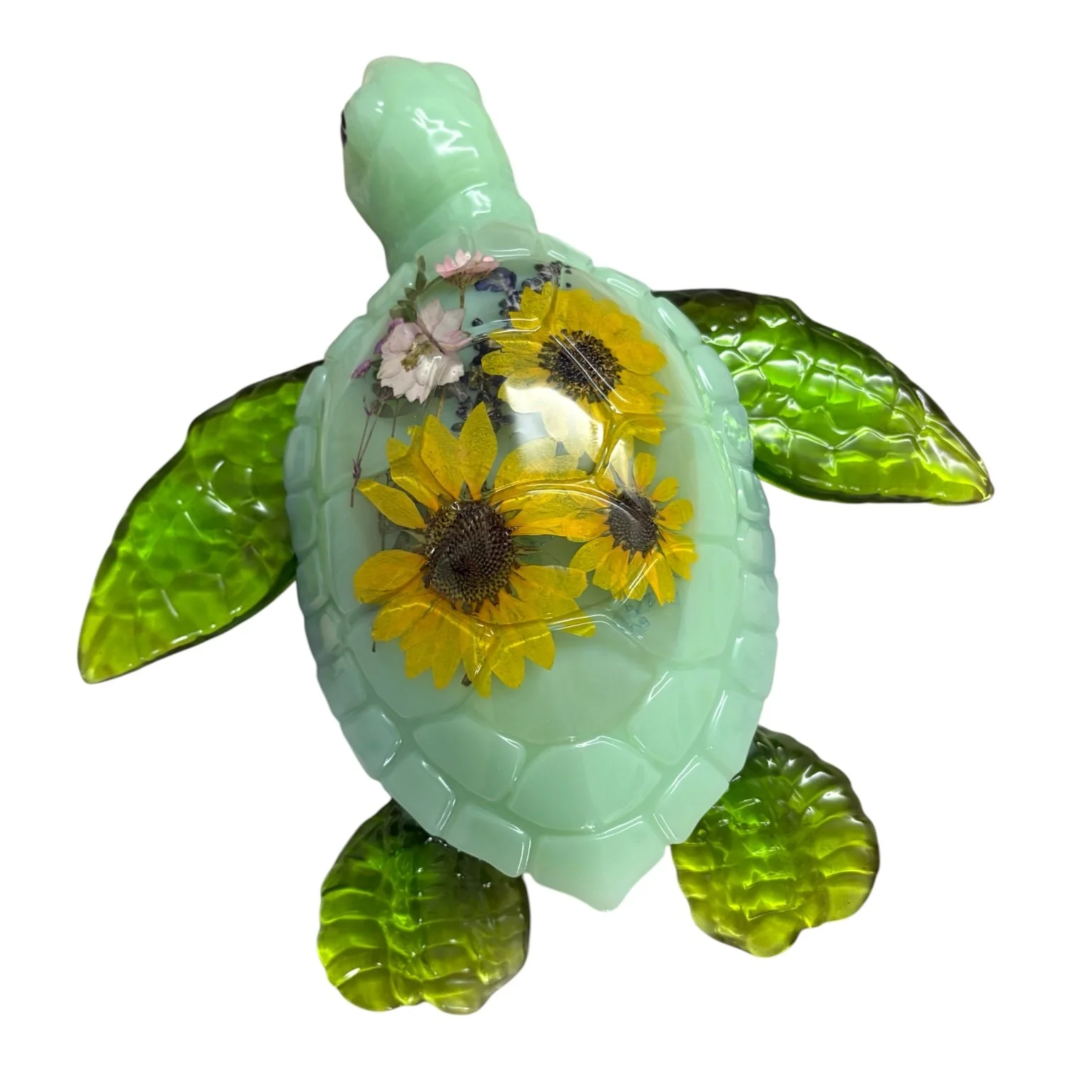 Large Sunflower & Wildflower Resin Turtle – Garden Blend