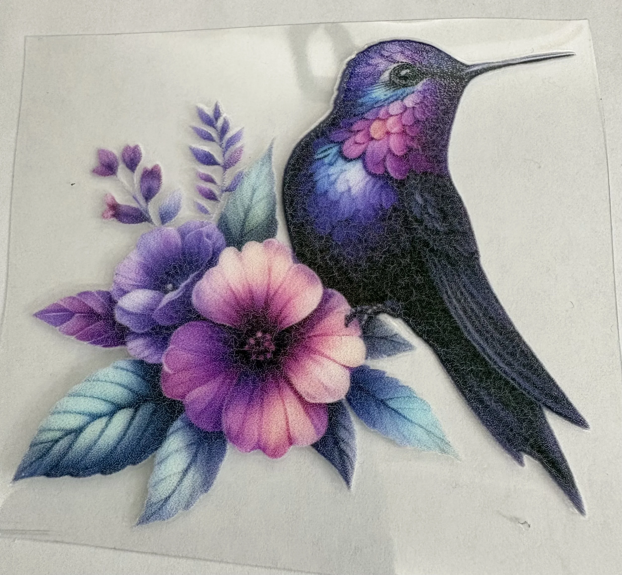 #8 Purple Floral Hummingbird UVDTF Sticker – 3x3”