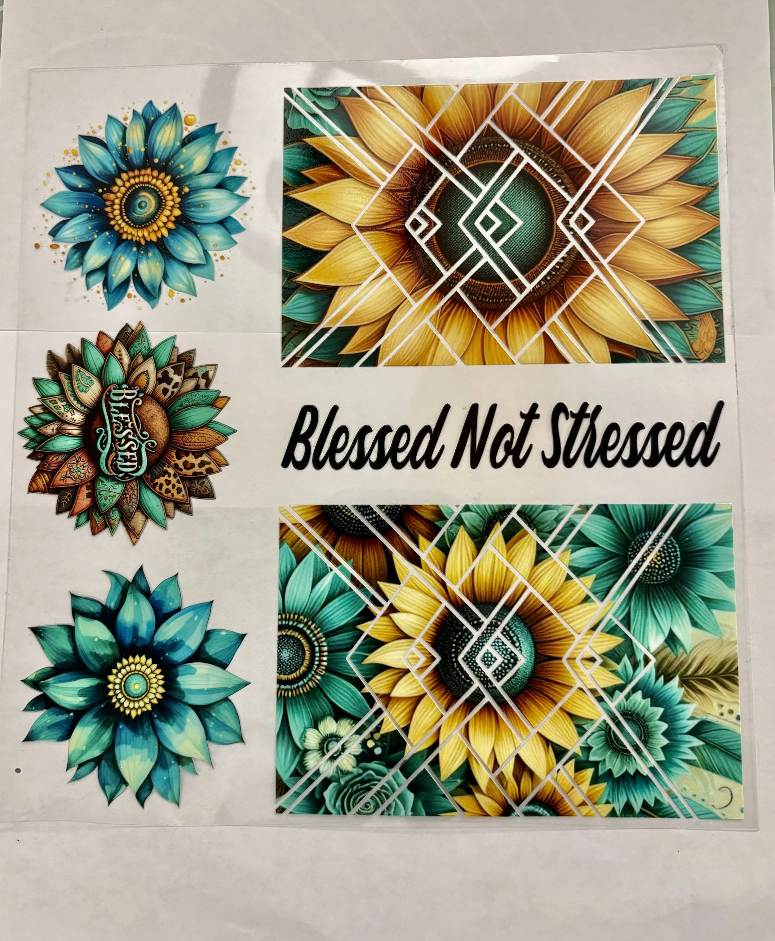 10x10” Blessed Not Stressed UV DTF Sticker Sheet