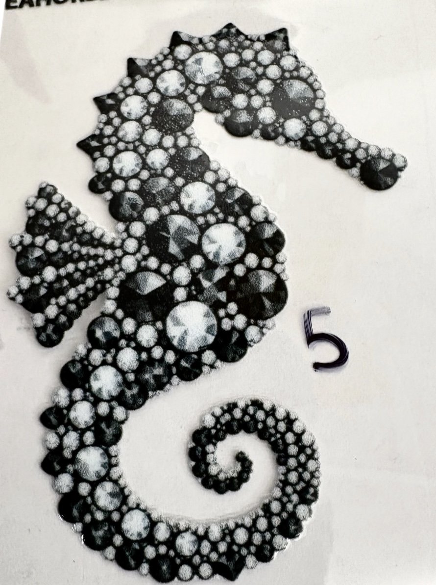 #5 Black & Silver Jeweled Seahorse UV DTF Sticker – 3.5”