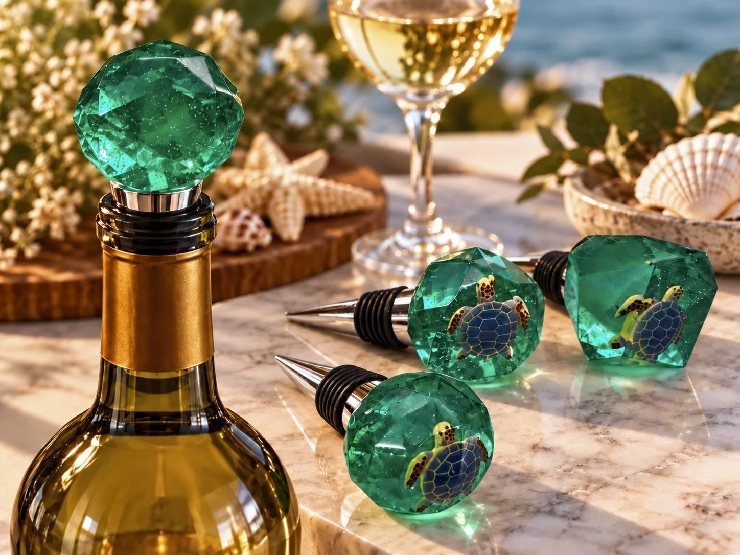 Sea Turtle Wine Bottle Stoppers – Set of 3