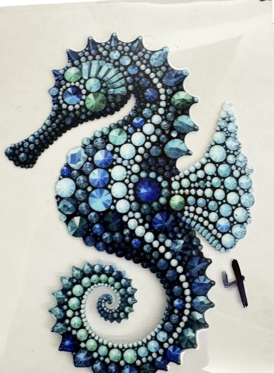 #4 Blue Jeweled Seahorse UV DTF Sticker – 3.5”