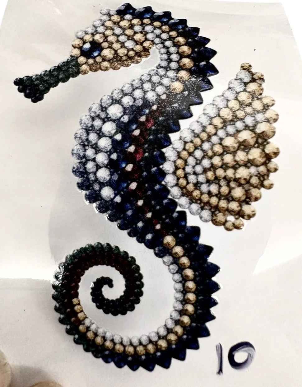 #10 Black, Gold & Silver Jeweled Seahorse UV DTF Sticker – 3.5”