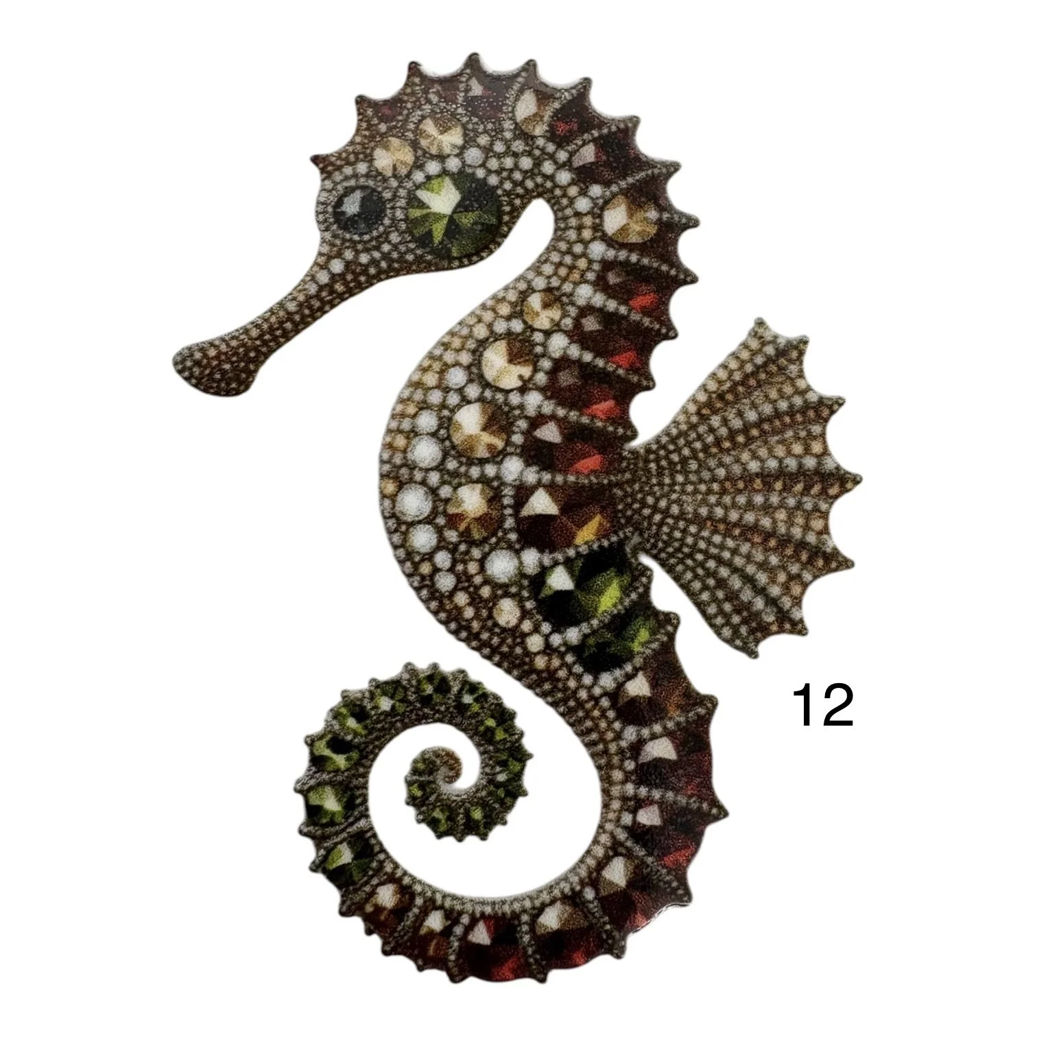 #12 Ruby & Olive Jeweled Seahorse UV DTF Sticker – 3.5”