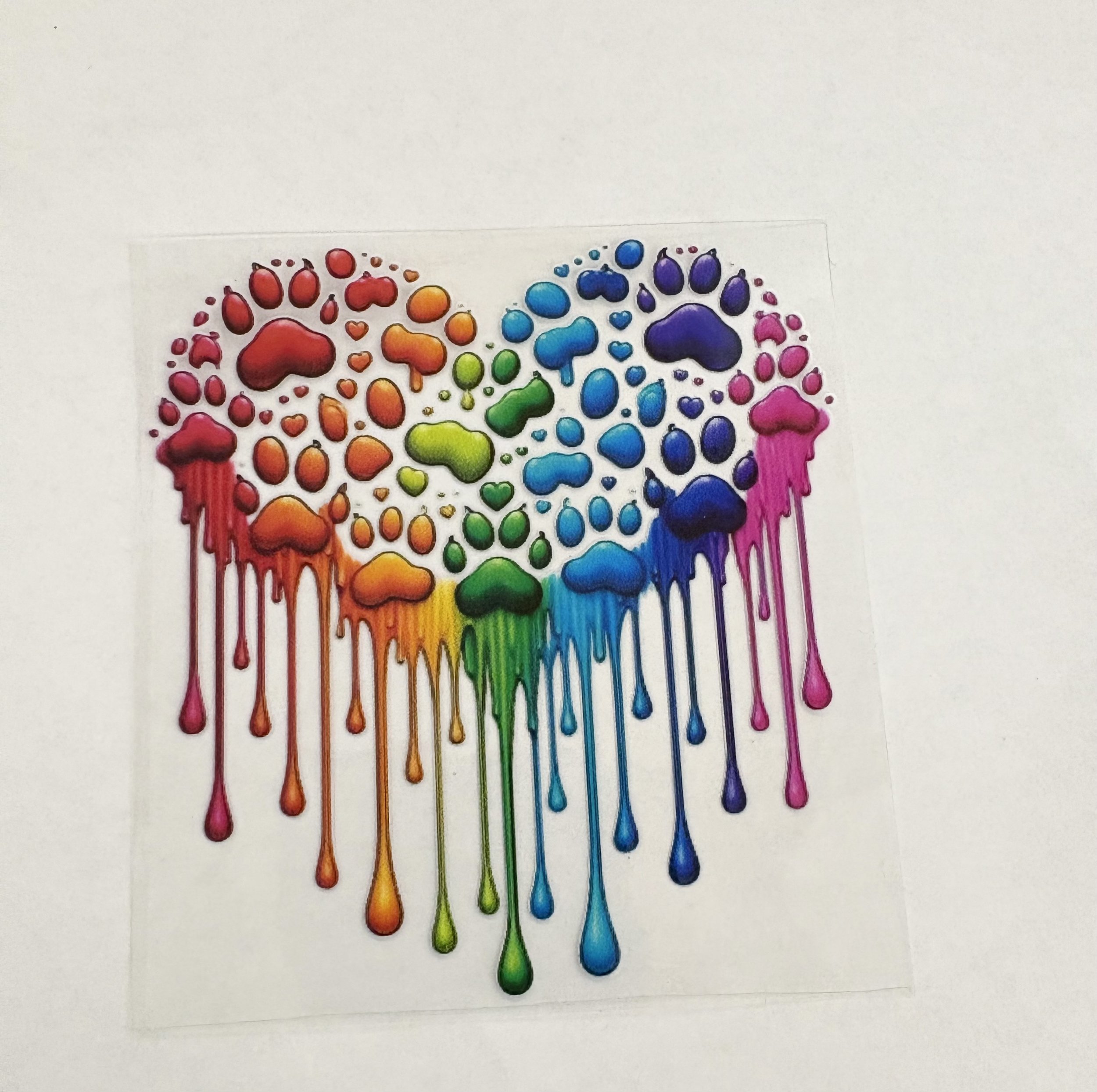 4” x 4” Rainbow Paw Print Heart – UV DTF Sticker 🐾