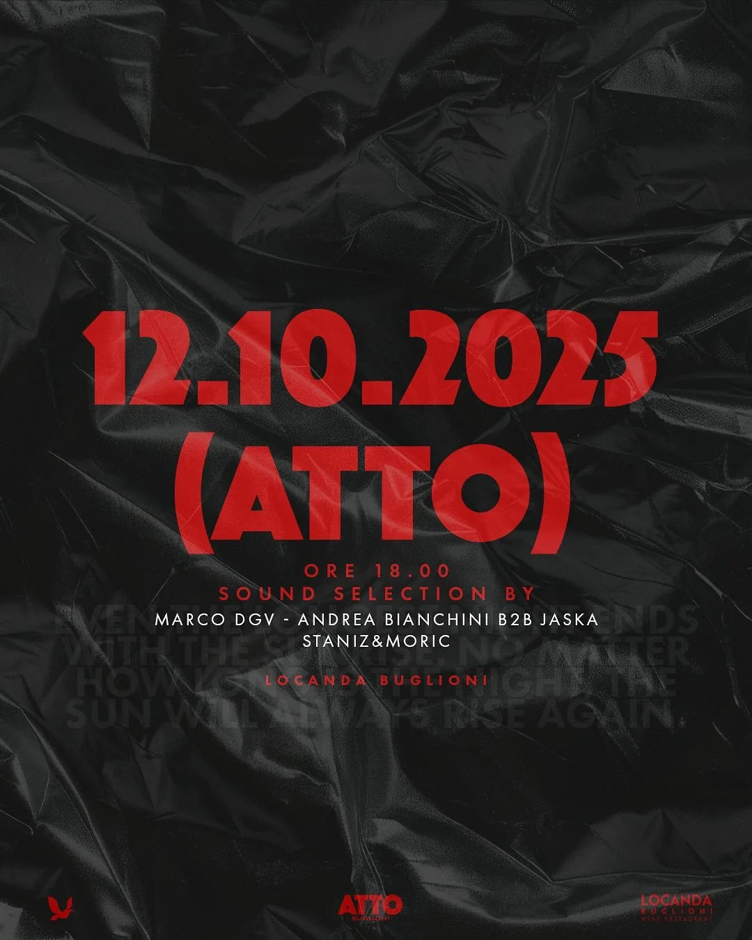 The weather is fine😁12.10.2025
h.18.00
🎧Sound selection 
Marco DGV - Andrea Bianchini b2b JASKA - Staniz&Moric
📍Via Cariano, 24/ A, 37029 San Pietro in Cariano VR
🎟️Per prenotare
registrarsi all’evento tramite il link in bio
https://w