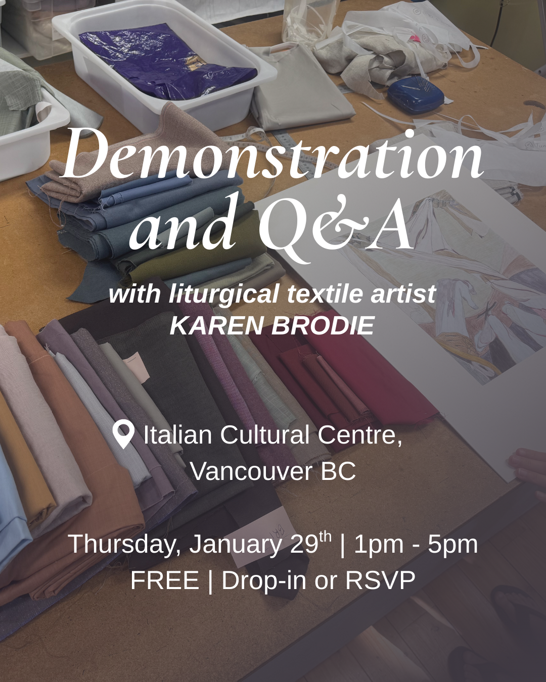 "Demonstration and Q&A" event poster for Karen Brodie Designs, 2026
