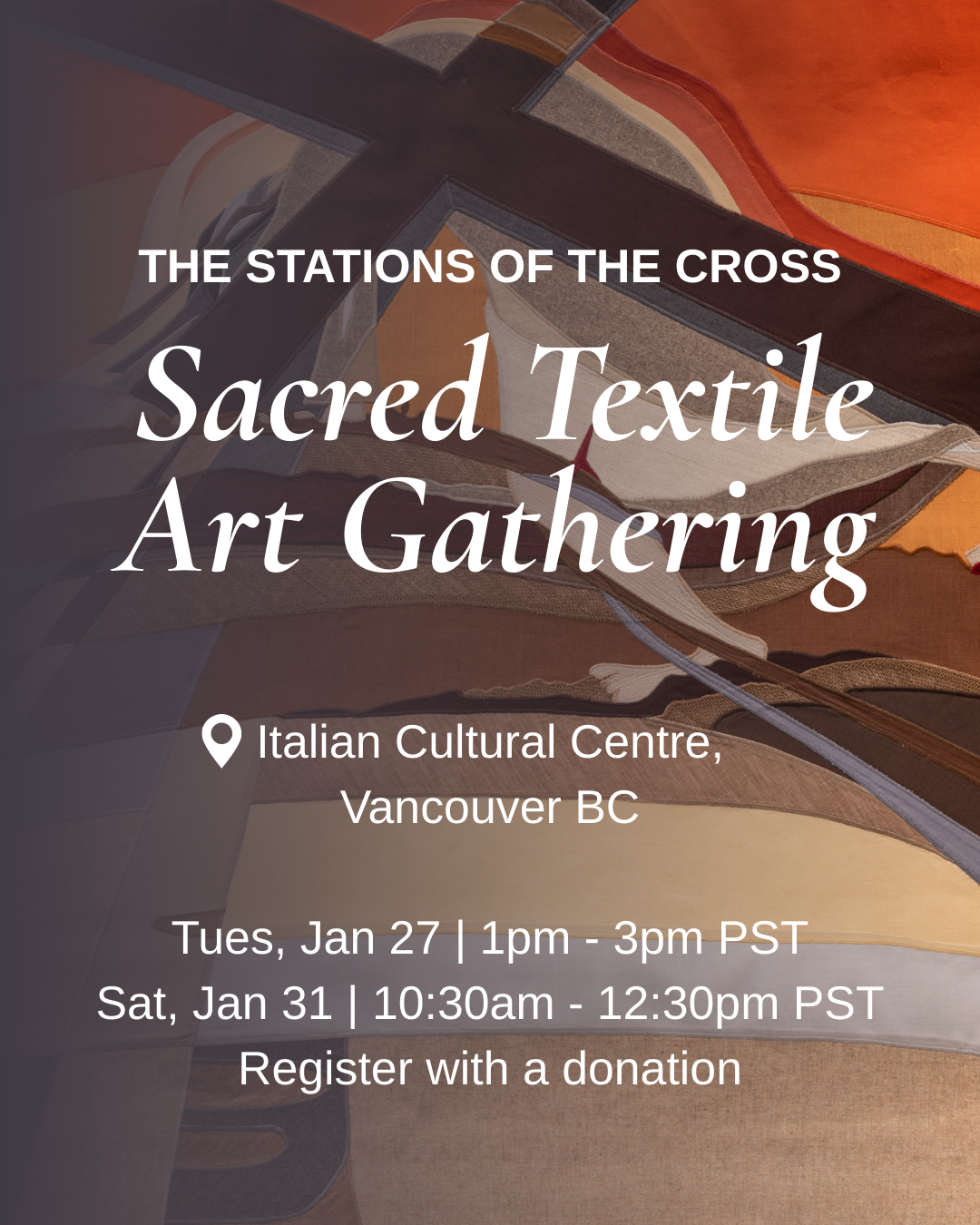 "Sacred Textile Art Gathering" event poster for Karen Brodie Designs, 2026