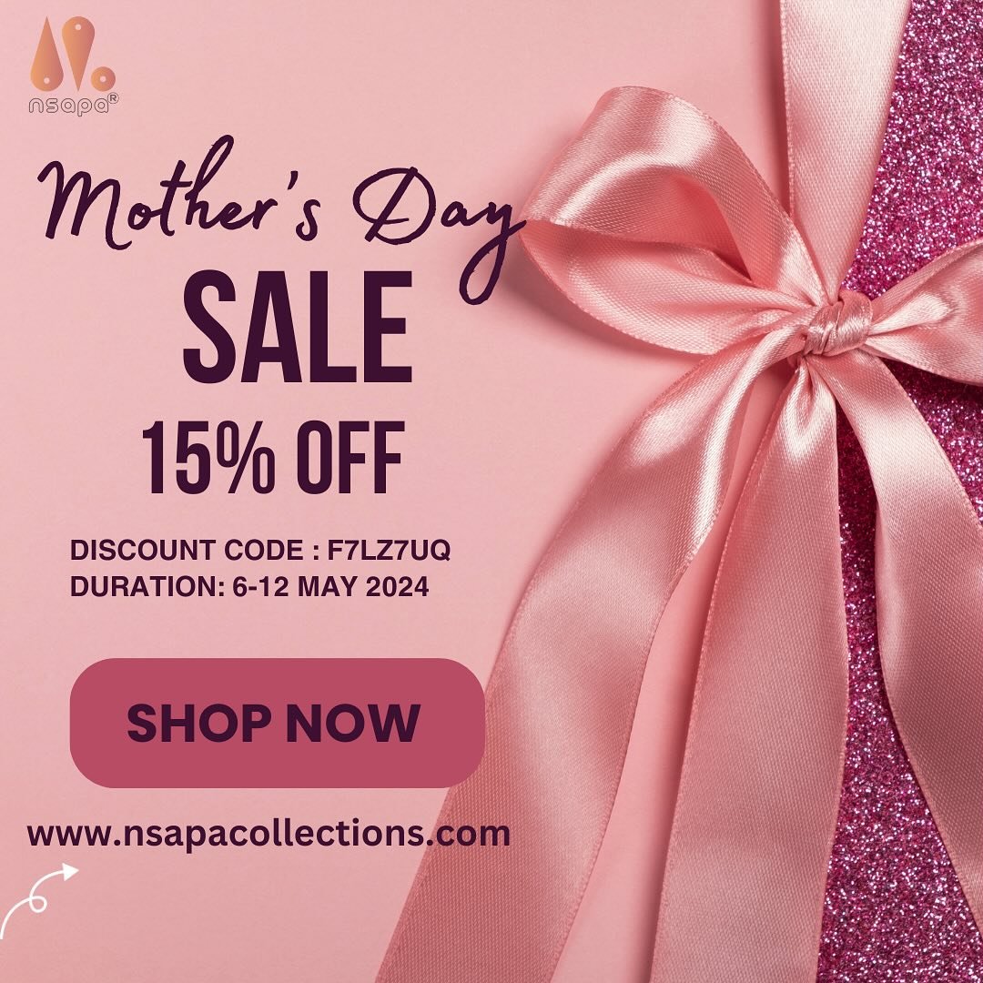 ✨Celebrate the amazing women in your life this Mother&rsquo;s Day season with Nsapa Collections!
Enjoy a cool 15% discount on all our beautiful pieces. Show your love with timeless gifts that she&rsquo;ll cherish forever.

Shop now and make her day e