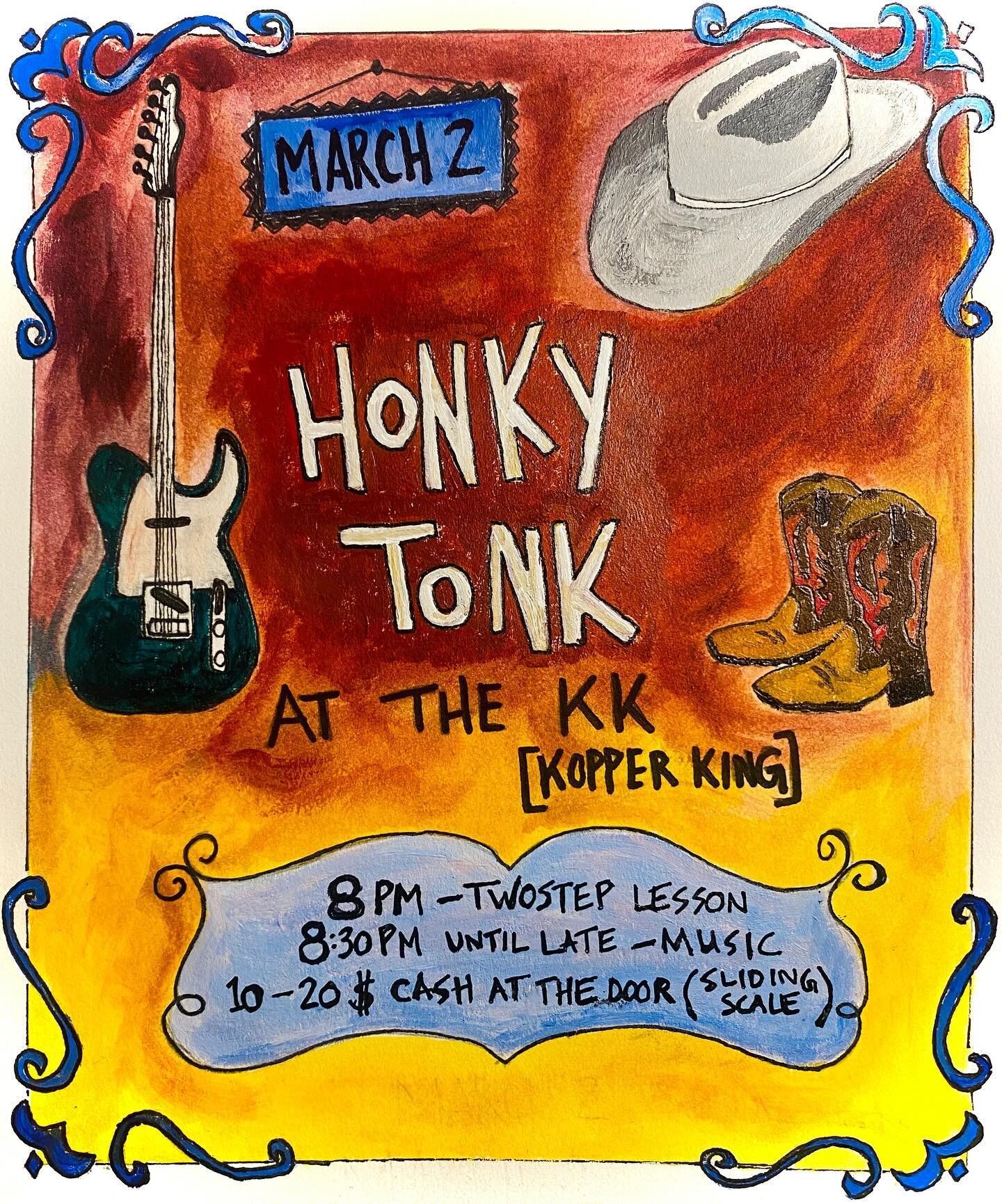 What&rsquo;s up Whitehorse we&rsquo;re having a honky tonk! 

Dancing and tunes at the Kopper King on March 2
8 pm : Twostep lesson
8:30 pm until late: Live music
10-20$ cash at the door (sliding scale)

@ryan_mcnally_music @sarahfrigginhamilton  @je