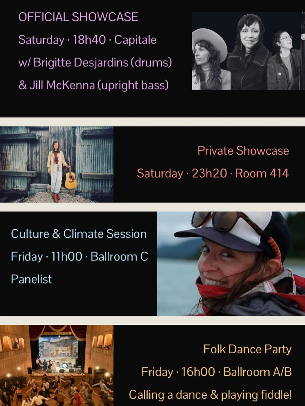 Here&rsquo;s where you can find me at @folk_canada this week! Come say hi 🩷🤟🏼🎻🎉🤓🦋