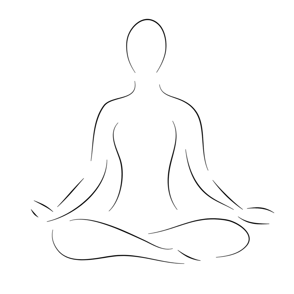 Line drawing of a person in a seated meditation pose.