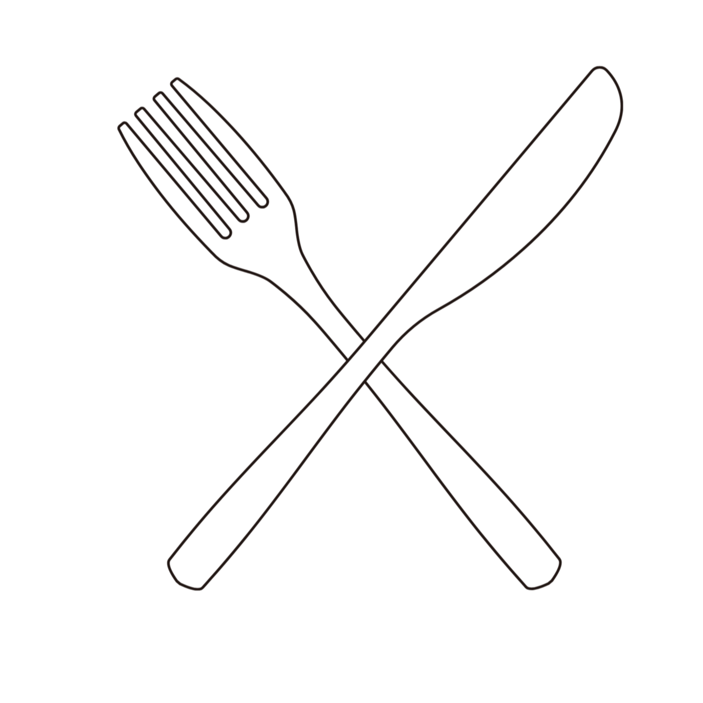 Line drawing of a fork and knife crossed.