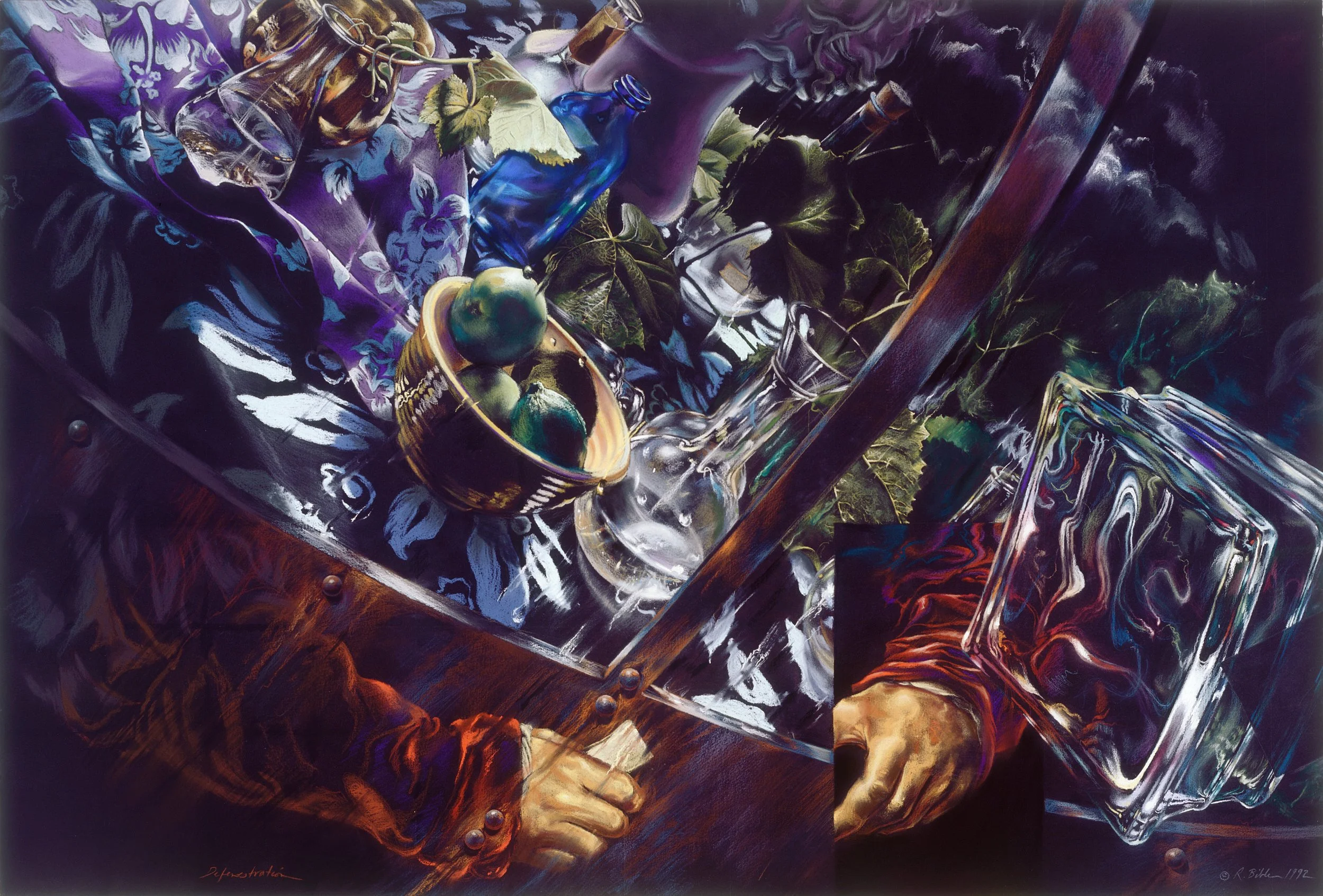 Defenestration / 1992 / Pastel on black paper / 30" x 44.5" /  Not Available