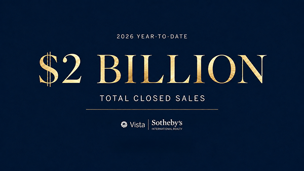 A graphic displaying $2 billion in total closed sales for 2026 year-to-date, presented by Vista Sotheby's International Realty, on a dark blue background.