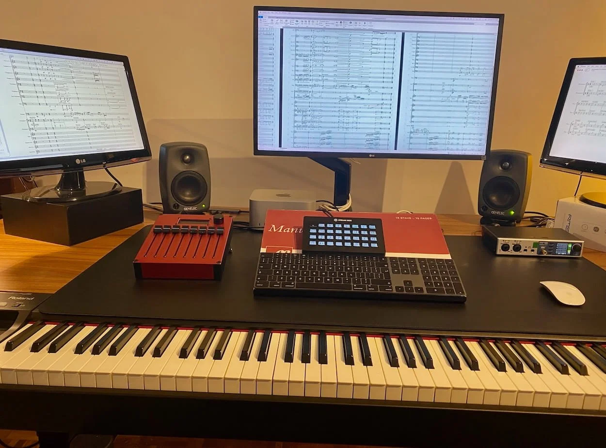 Professional music orchestration shown in a full orchestral score