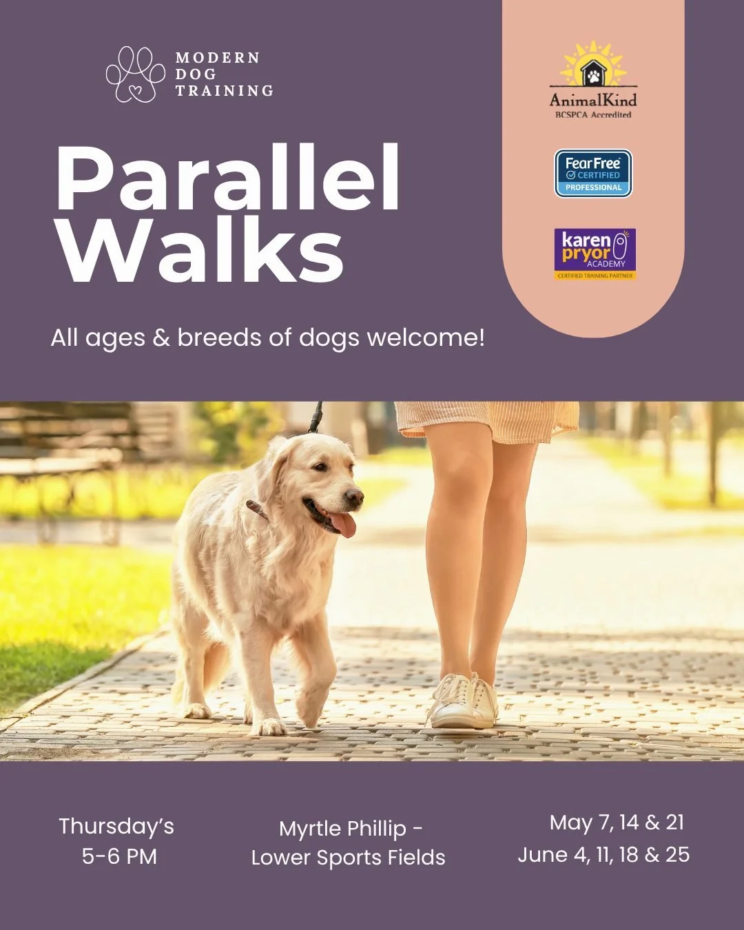 Parallel Walks are BACK 🎉

A safe and positive space to work on your dogs leash reactivity or walking skills 🐕

Spring registration is open, now with the option of a discounted package price! 

#parallelwalks #reactivedogsunite #fearfreecertifiedpr