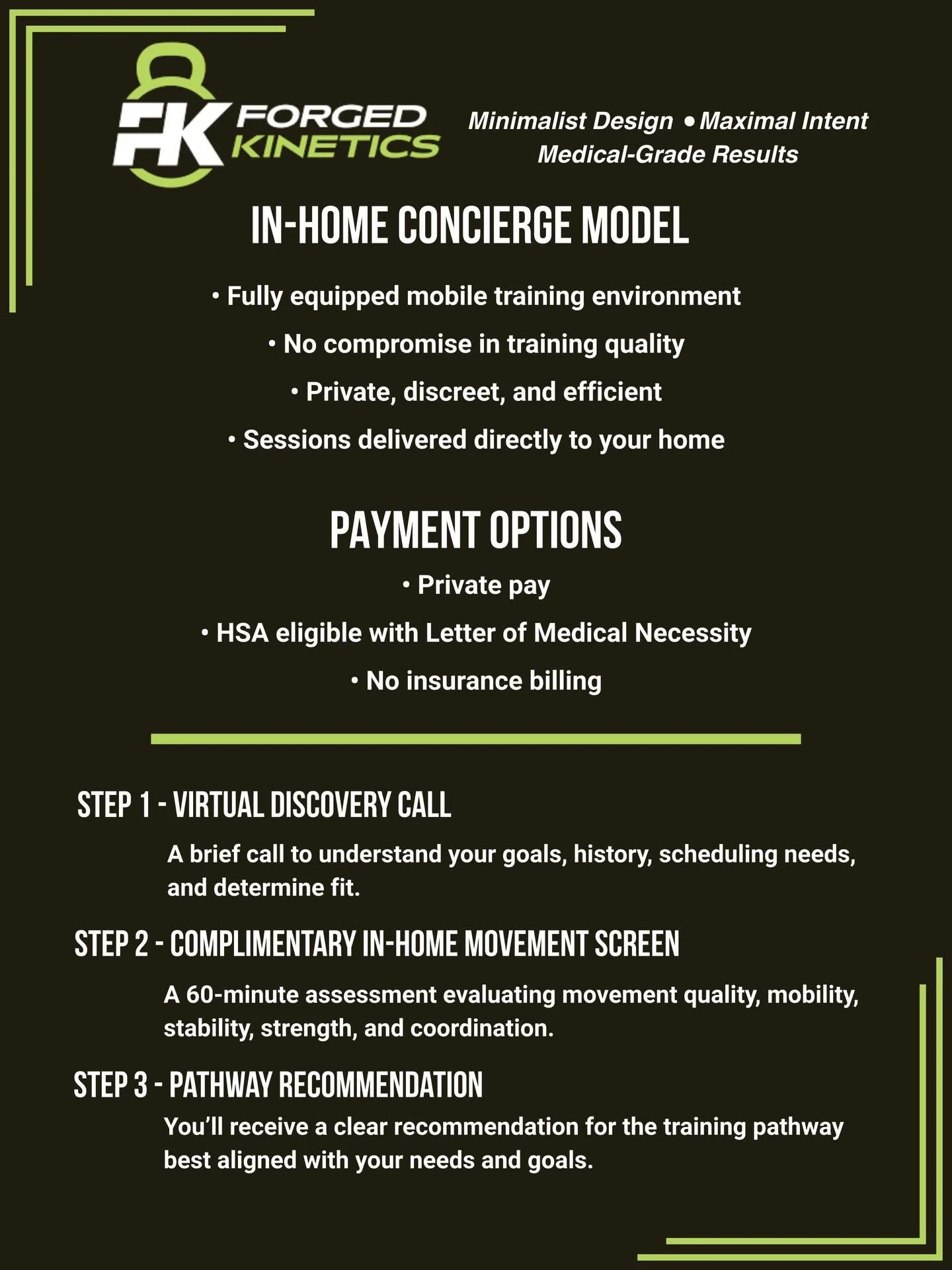 Forged Kinetics operates on a private access model for individuals seeking long-term capability.

In-home. Curated. Intentional.

If it aligns, request access. Link in bio.