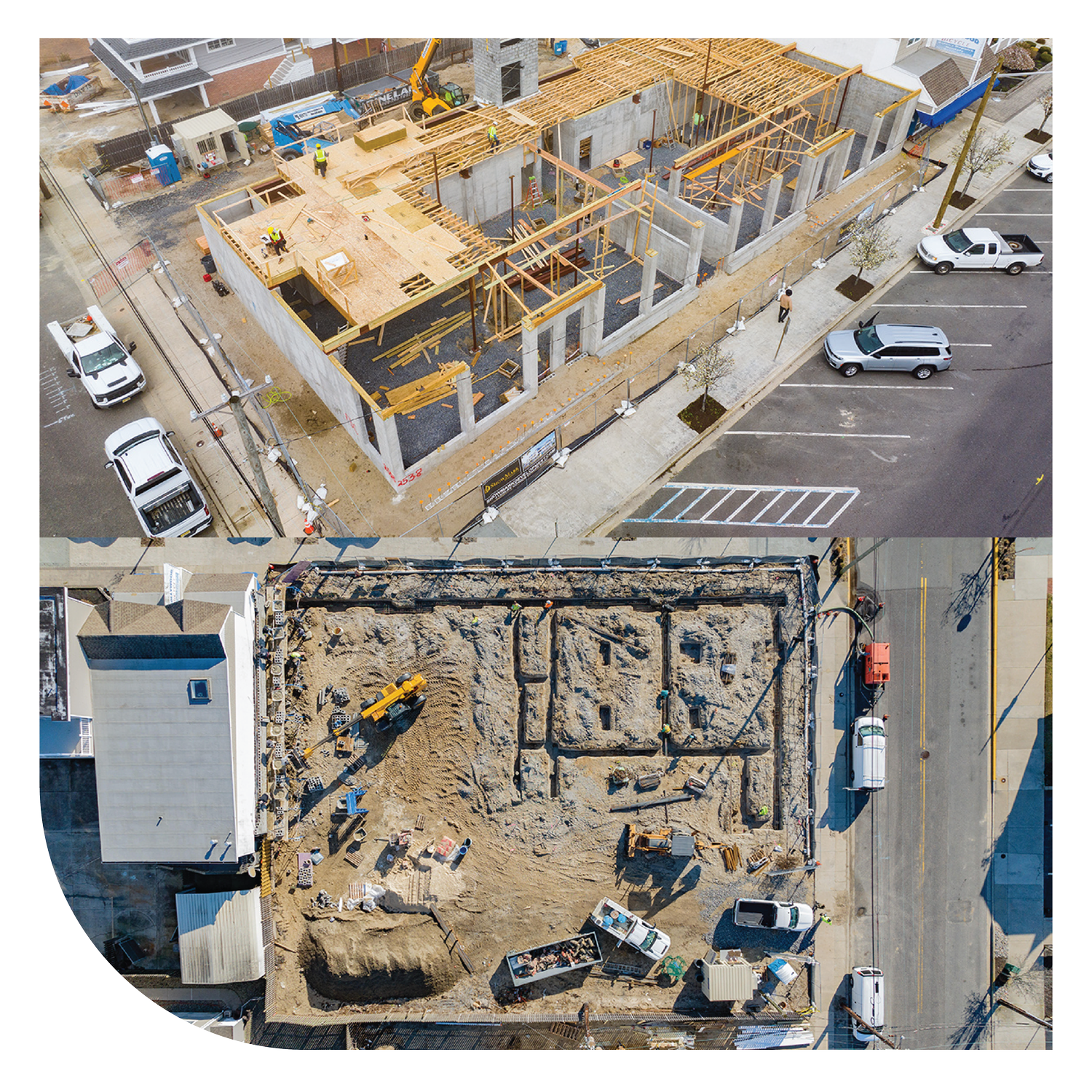 Workers and equipment at a city construction site