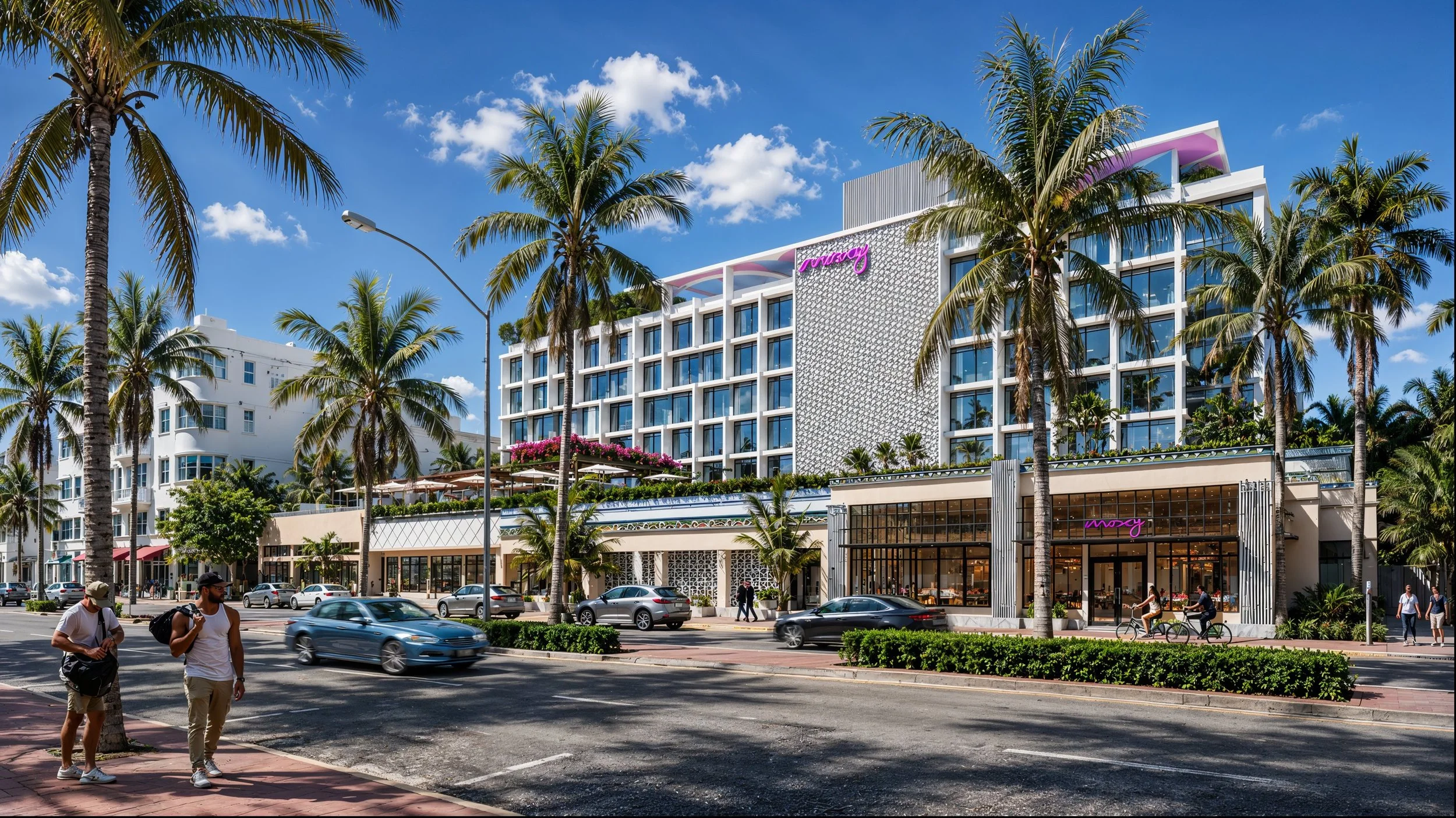 A photorealistic architectural 3d Rendering of the Moxy Hotel in Miami Beach, Florida