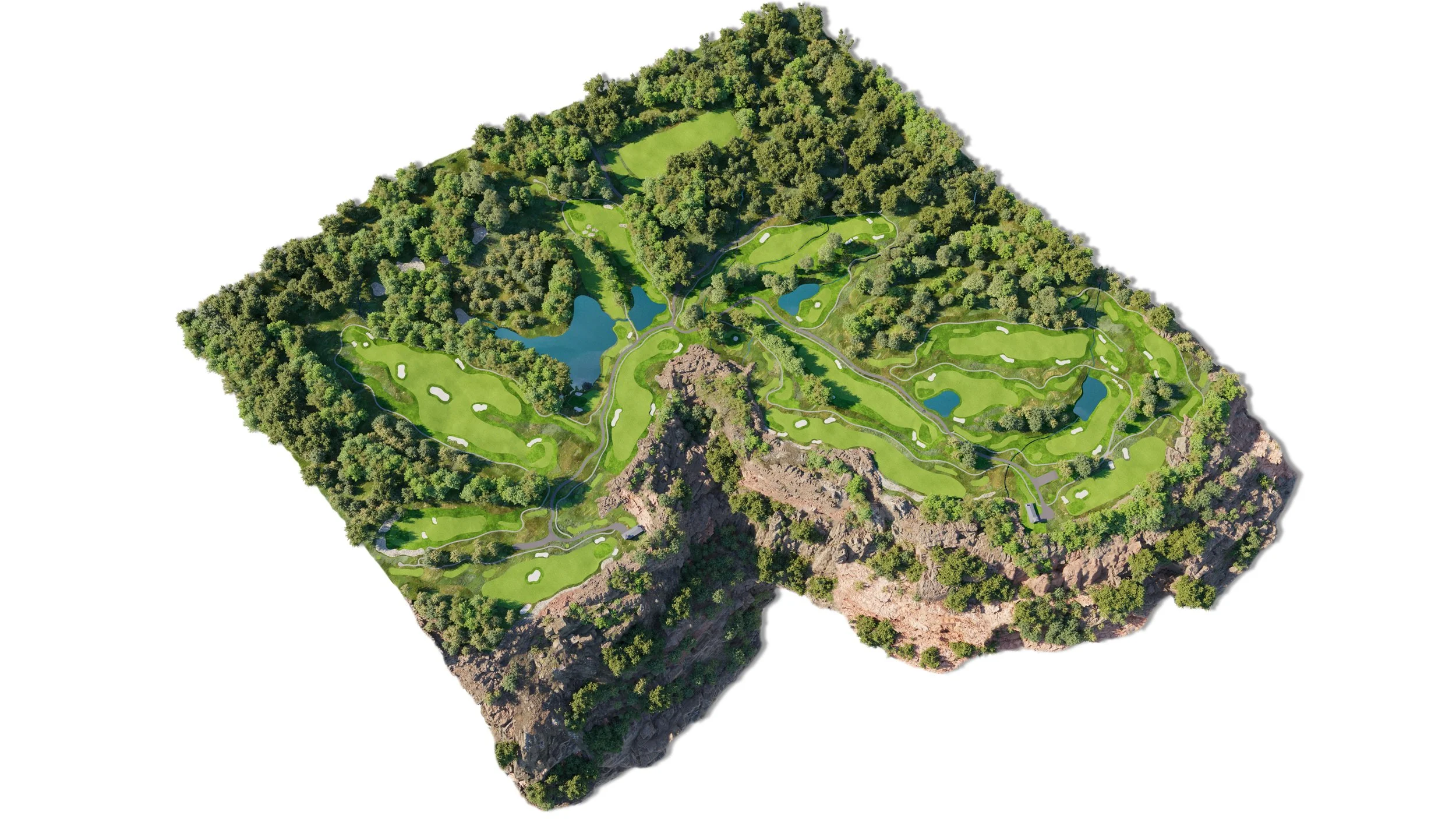 A beautiful golf course with a mountain rising in the middle