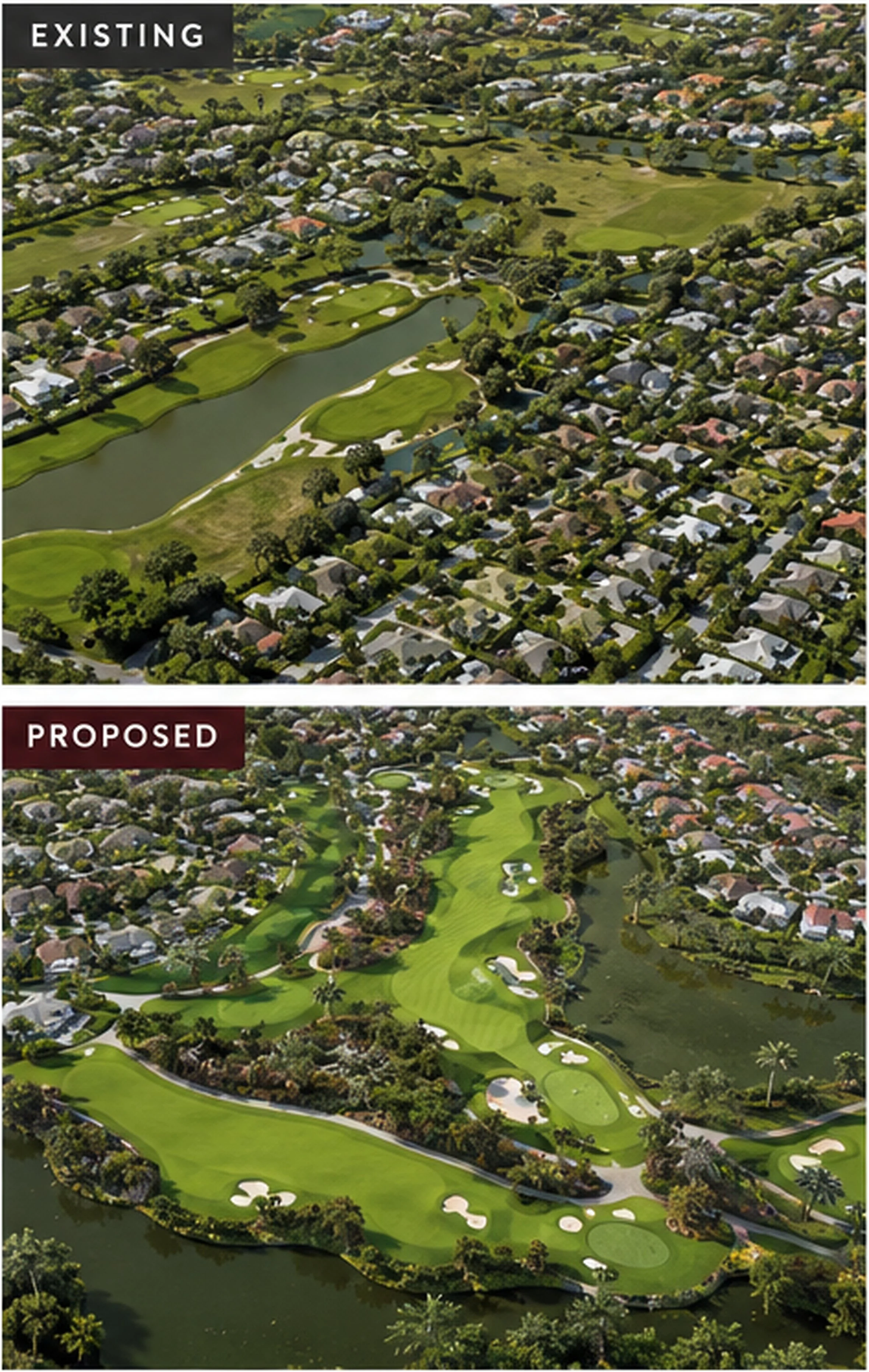 Illustrative existing-versus-proposed comparison format showing how a renovation can be communicated in a board or member presentation.