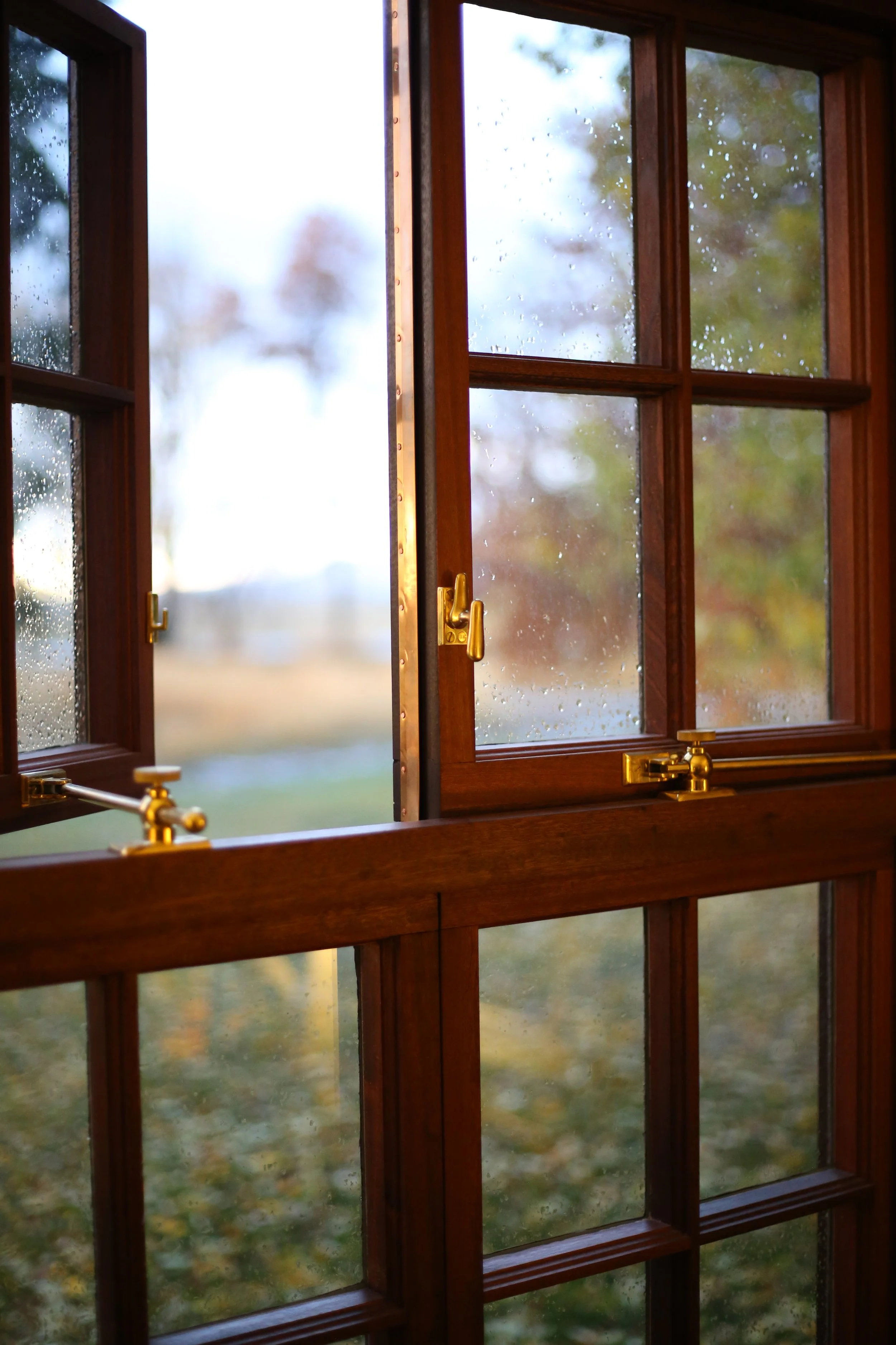 Sapele windows true divided light brass hardware