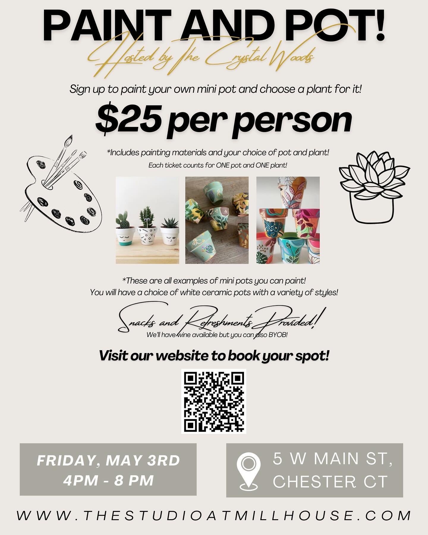 Reminder to book your spot for our Paint and Pot and Floral Mini Sessions!! 

Event is Friday, May 3rd! There&rsquo;s still some spots left for both!! Click the link in our bio to book! Hopefully we&rsquo;ll see you there! 🪴💐
.
.
.
.
.
#ctevents #c