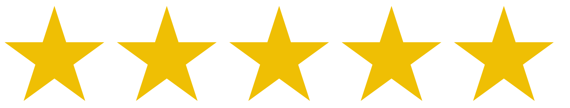 Five gold stars on a black background, arranged in a horizontal line.