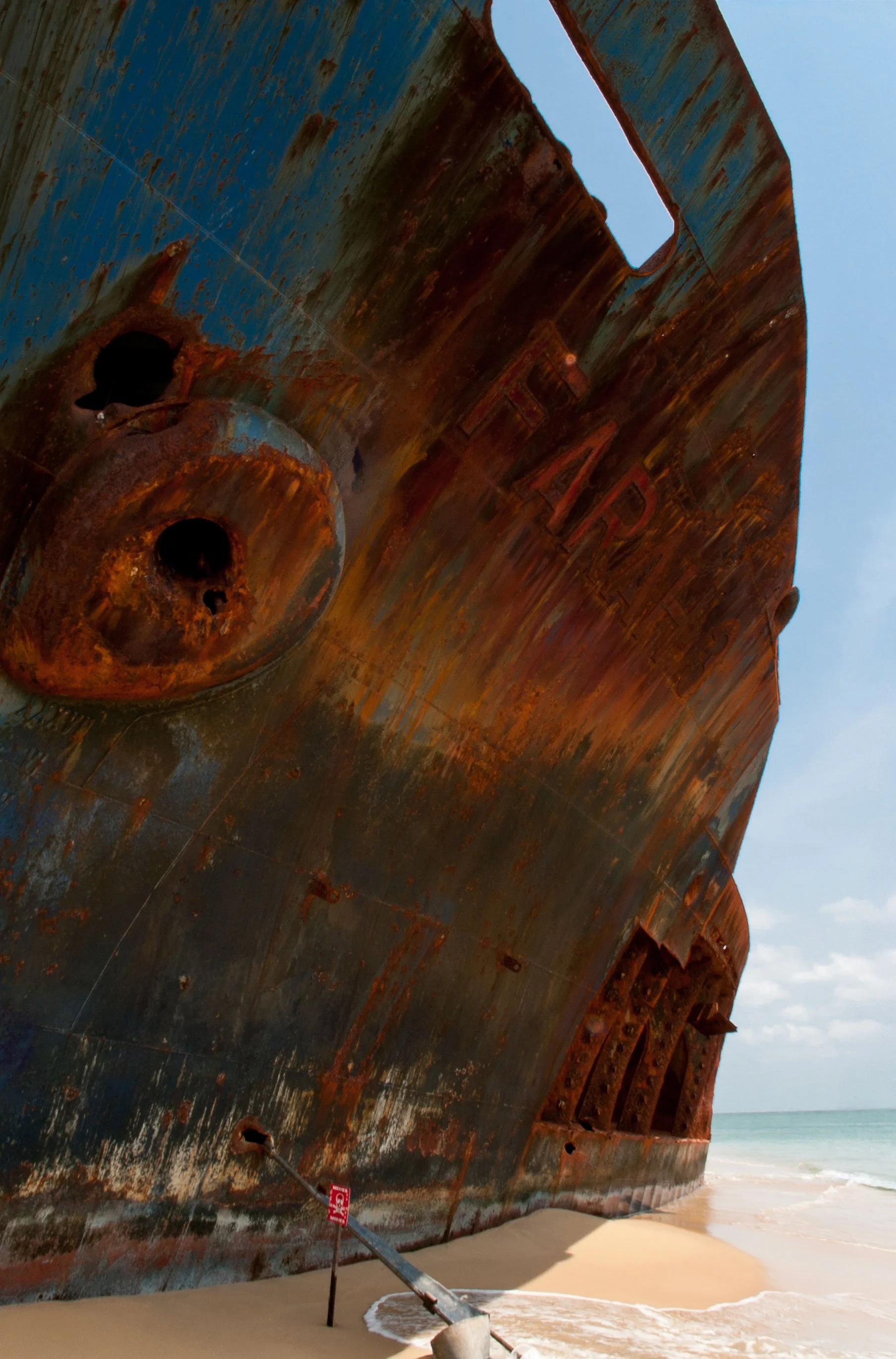 The name of the shipwreck is still visible
