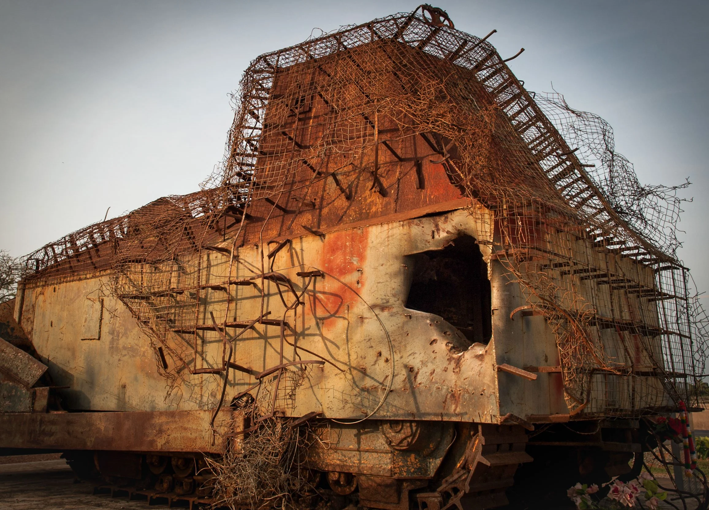 The wreck of an armoured tank