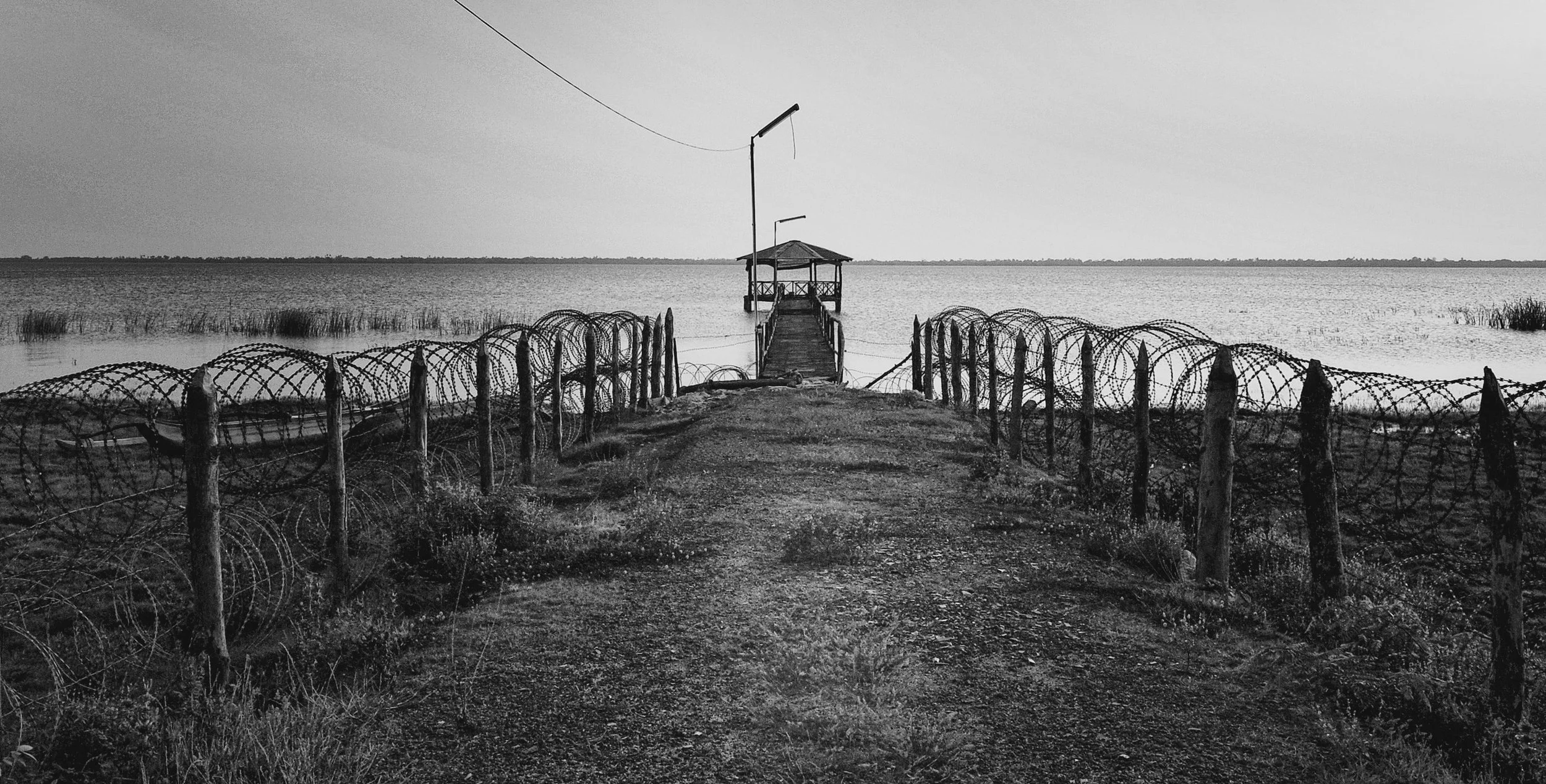 View in the early hours, on the Nandhi Kadal Lagoon from an army camp, in which we spent the night.